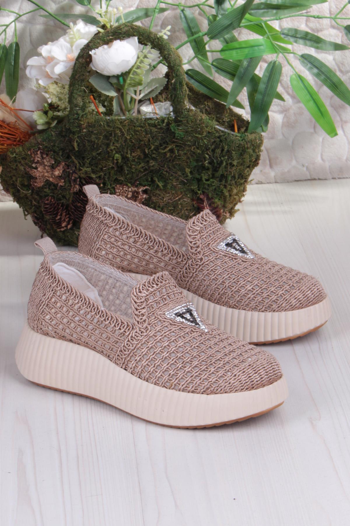 5016 Fendi Dantelli Fileli Rahat Dolgu Taban Kadın Ayakkabı - Görsel 5