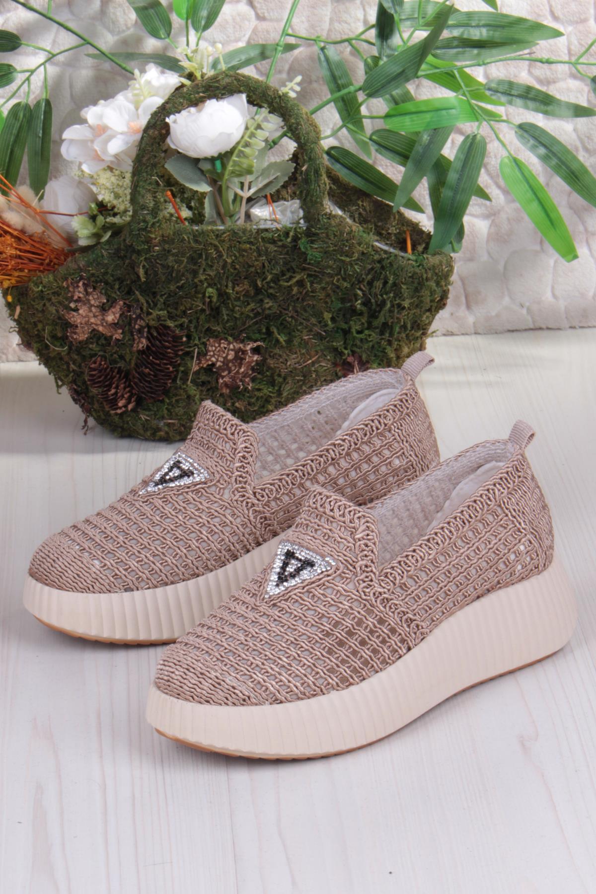 5016 Fendi Dantelli Fileli Rahat Dolgu Taban Kadın Ayakkabı - Görsel 6