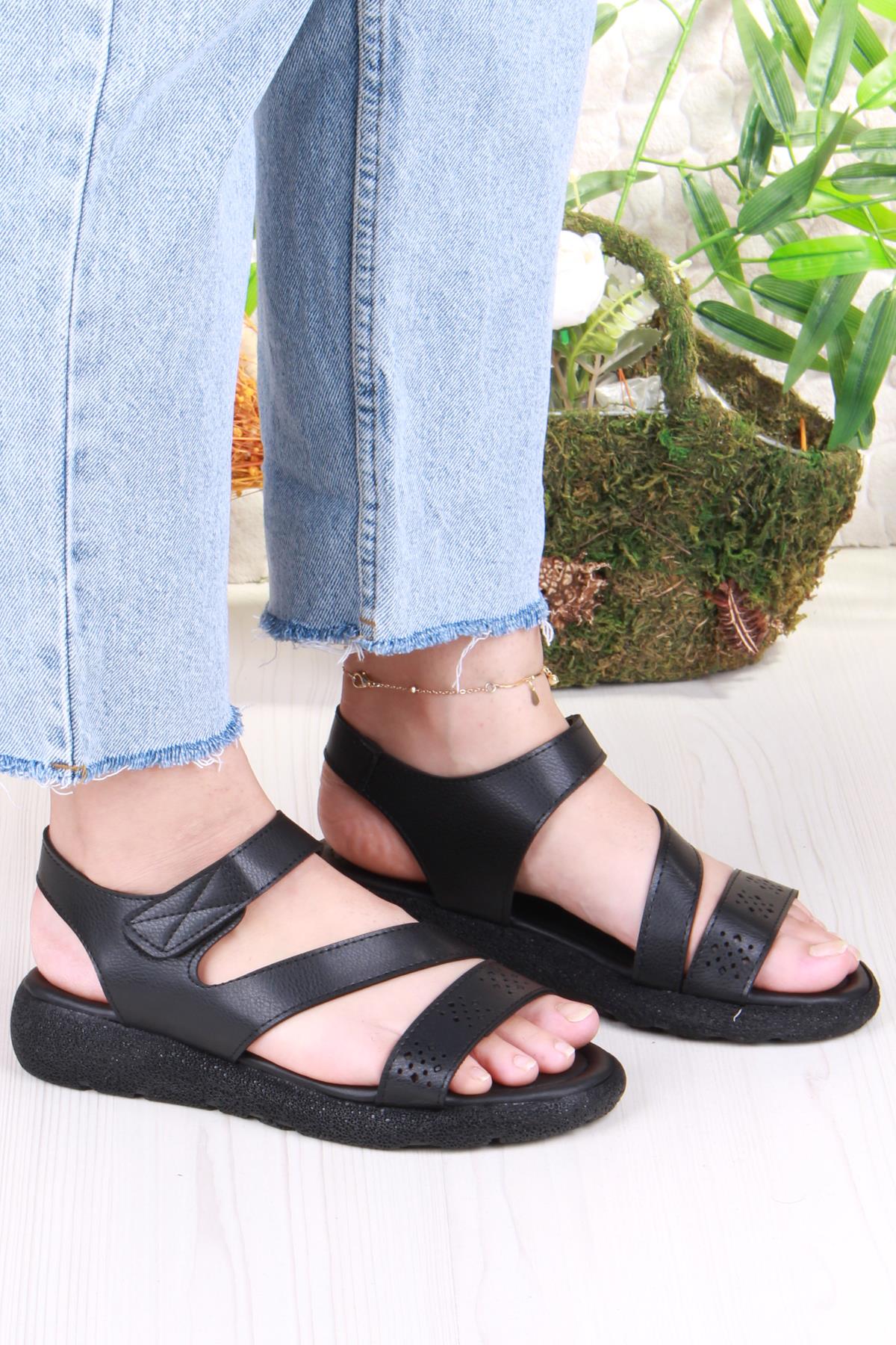 35851 Mavişim Rahat Esnek Çırt Bağlamalı Kadın Sandalet - Görsel 4