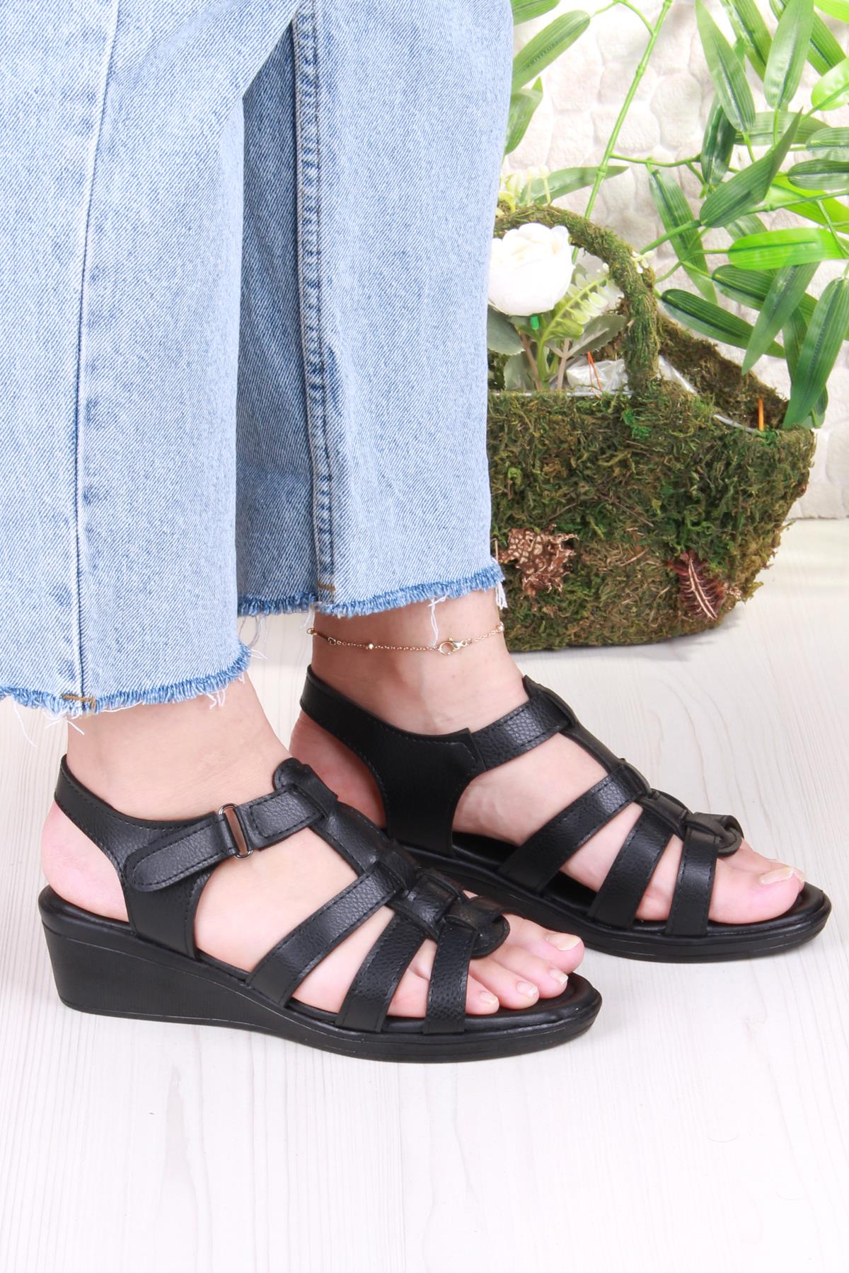 35859 Mavişim Rahat Esnek Çırt Bağlamalı Dolgu Topuklu Kadın Sandalet - Görsel 4