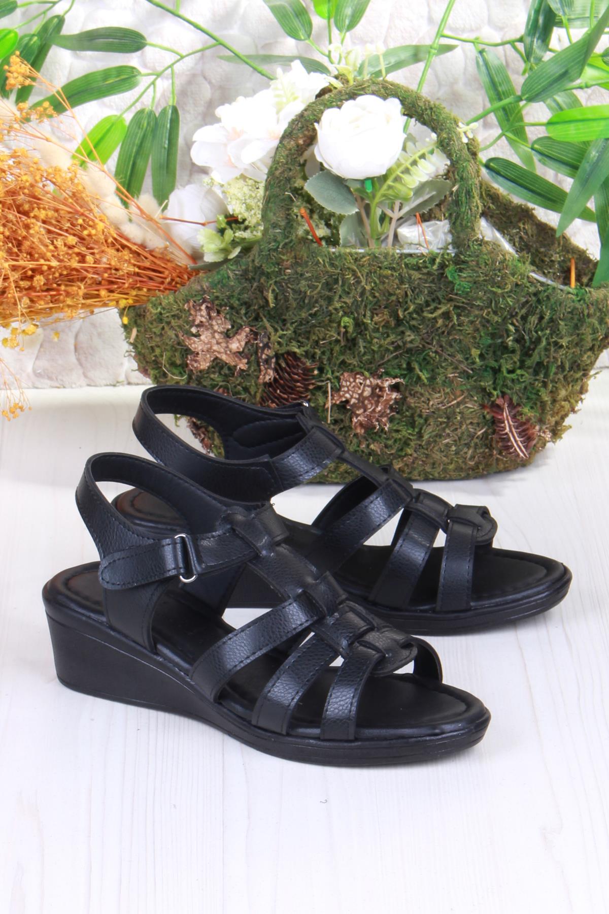 35859 Mavişim Rahat Esnek Çırt Bağlamalı Dolgu Topuklu Kadın Sandalet - Görsel 5