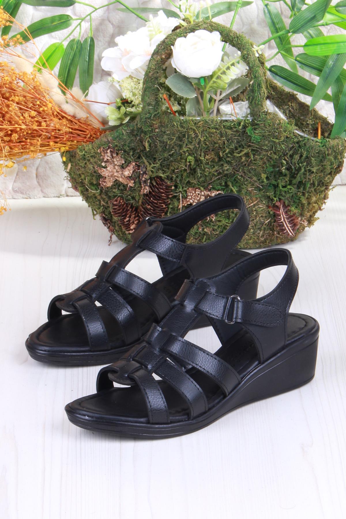 35859 Mavişim Rahat Esnek Çırt Bağlamalı Dolgu Topuklu Kadın Sandalet - Görsel 6