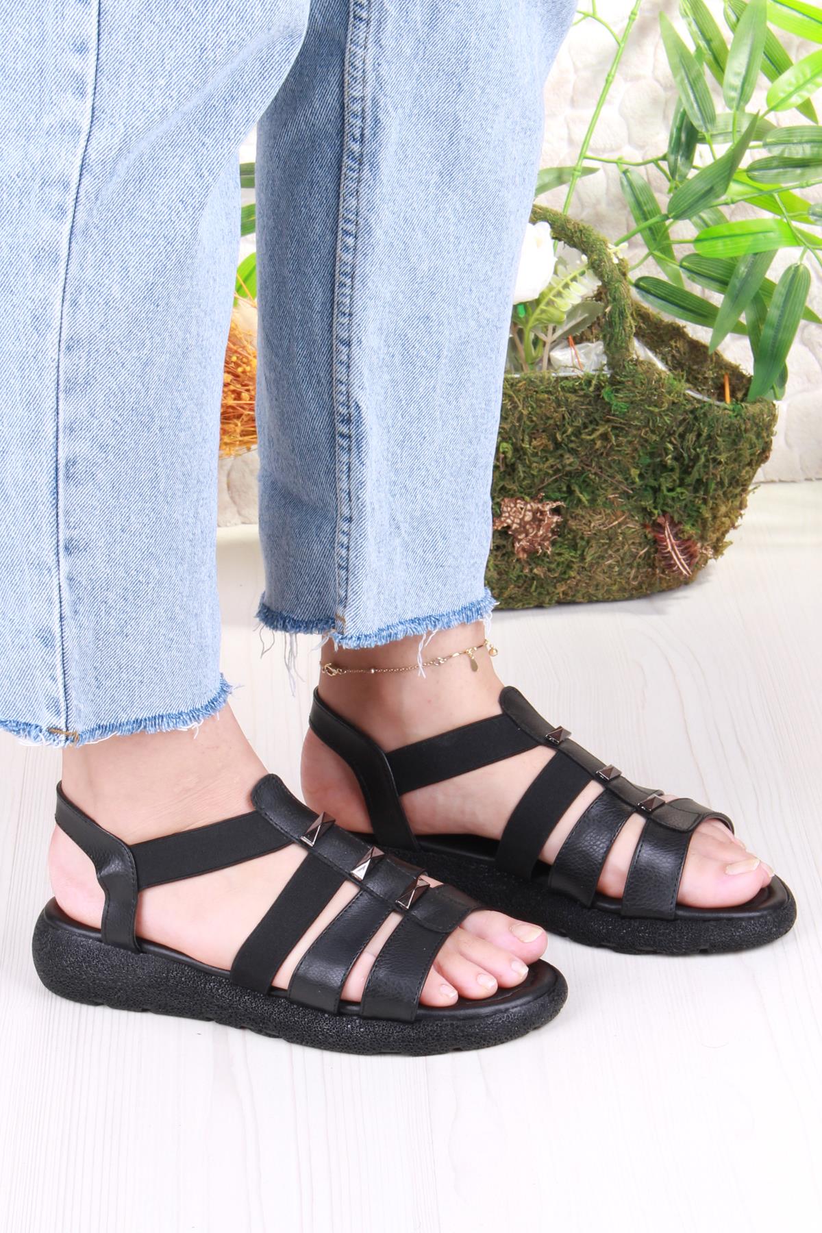 35941 Mavişim Rahat Esnek Lastik Bağlamalı Kadın Sandalet - Görsel 4