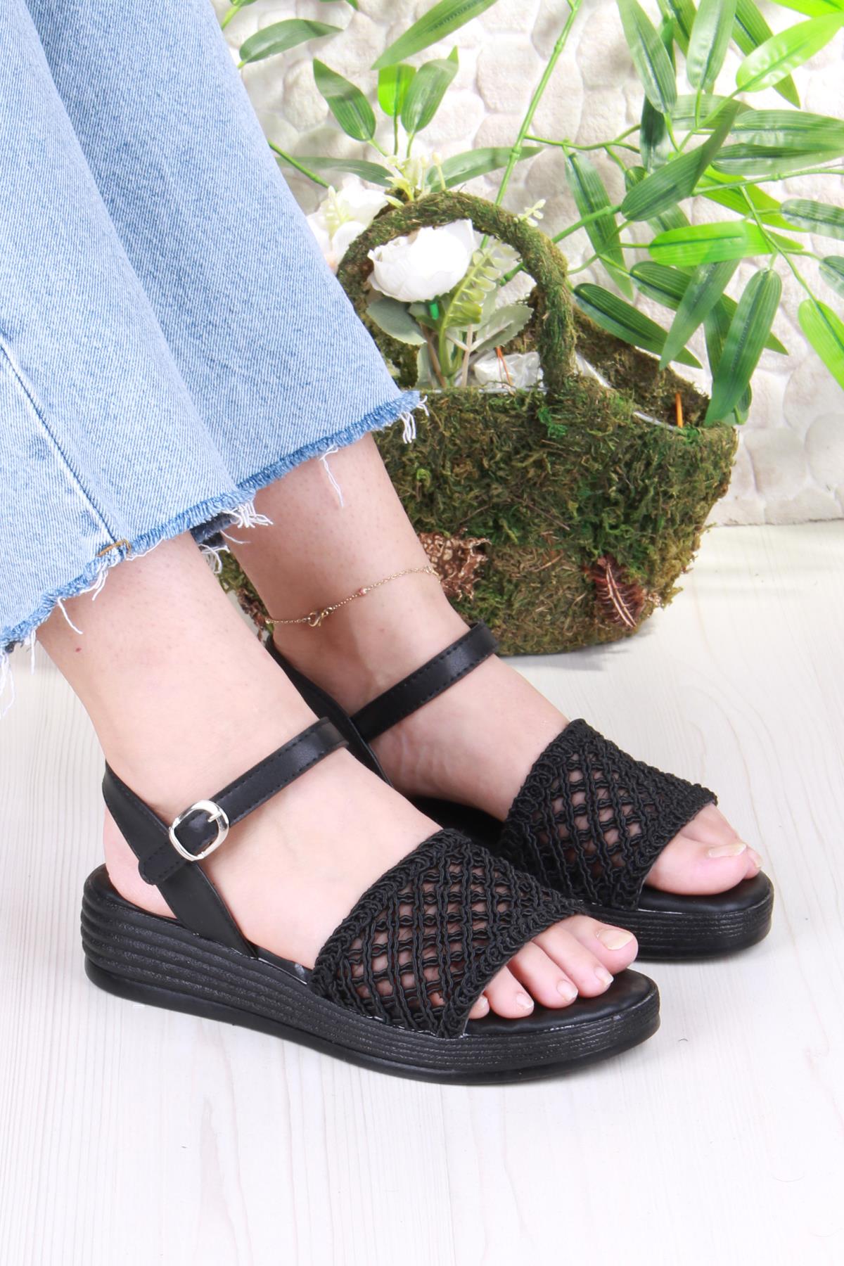 05-2001 Soft Rahat Toka Detaylı Dantel Örgülü Kadın Sandalet - Görsel 2