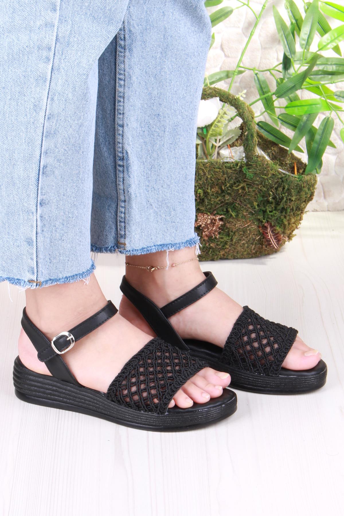 05-2001 Soft Rahat Toka Detaylı Dantel Örgülü Kadın Sandalet - Görsel 4