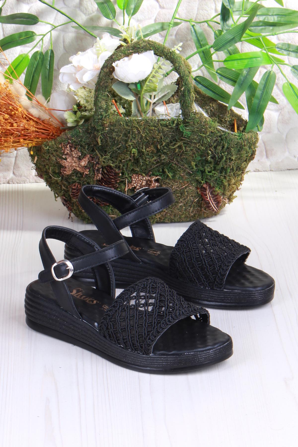 05-2001 Soft Rahat Toka Detaylı Dantel Örgülü Kadın Sandalet - Görsel 5