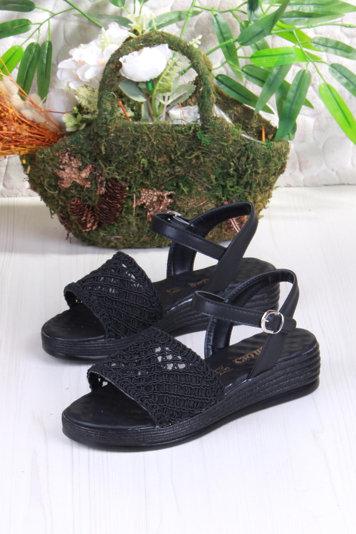 05-2001 Soft Rahat Toka Detaylı Dantel Örgülü Kadın Sandalet - Görsel 6