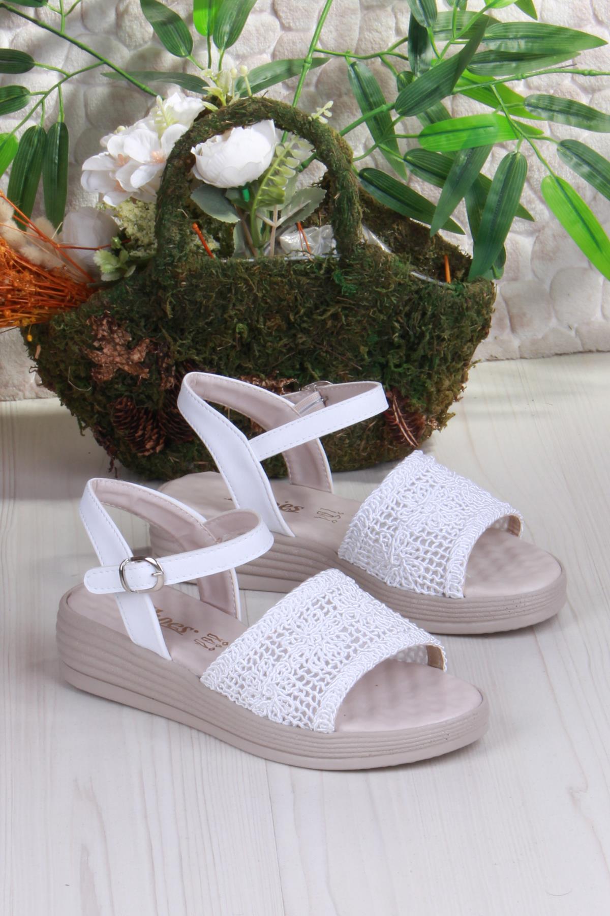 05-2001 Soft Rahat Toka Detaylı Dantel Örgülü Kadın Sandalet - Görsel 5