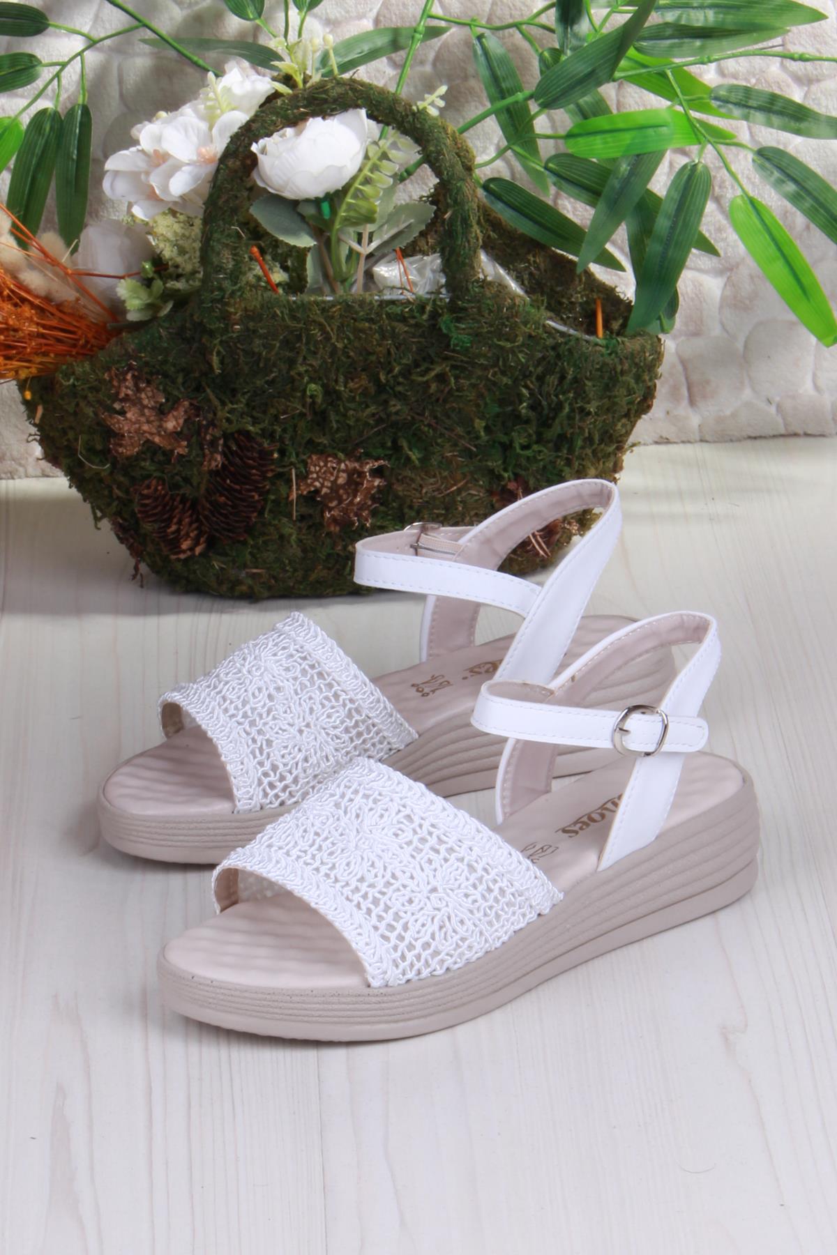 05-2001 Soft Rahat Toka Detaylı Dantel Örgülü Kadın Sandalet - Görsel 6