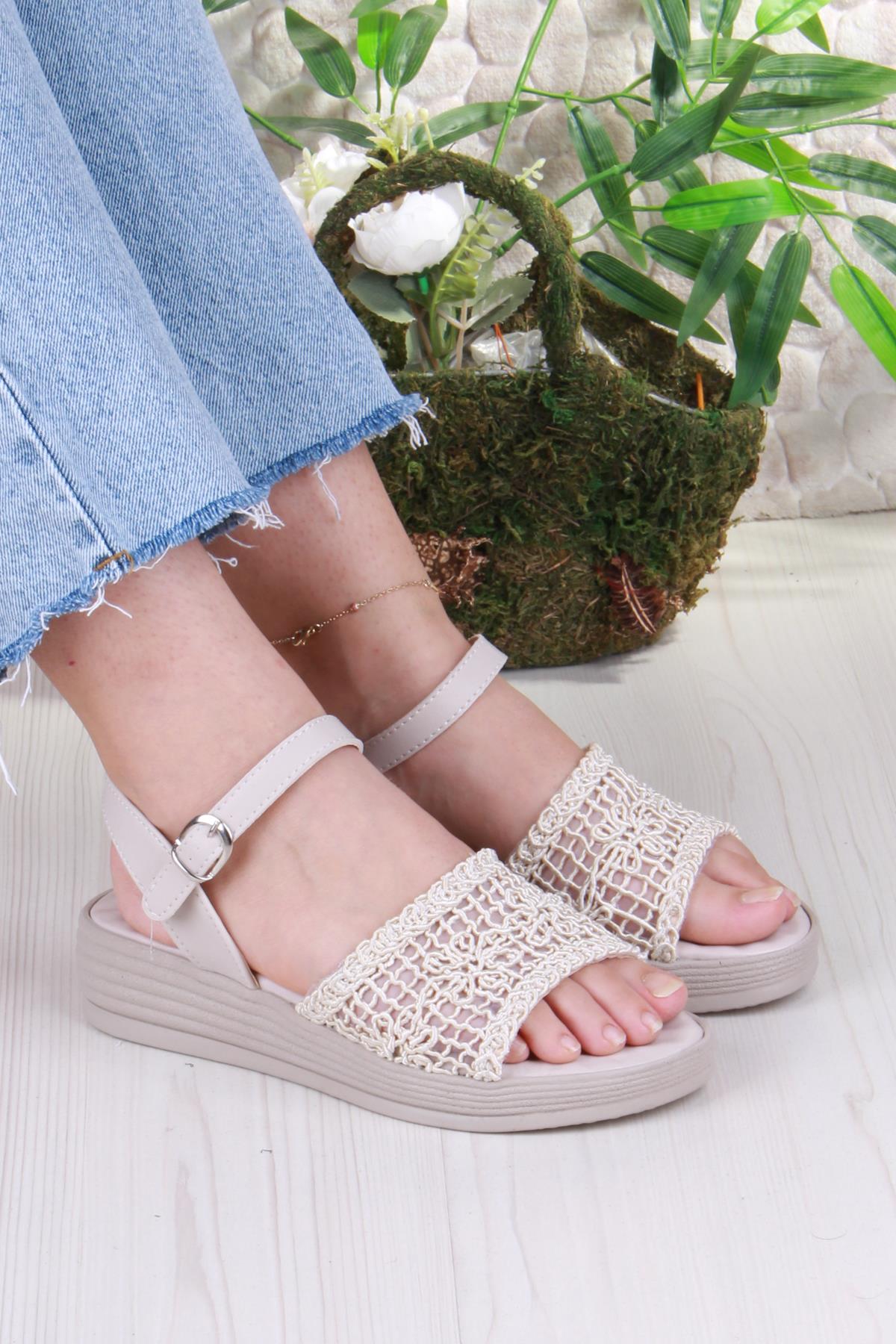 05-2001 Soft Rahat Toka Detaylı Dantel Örgülü Kadın Sandalet - Görsel 2