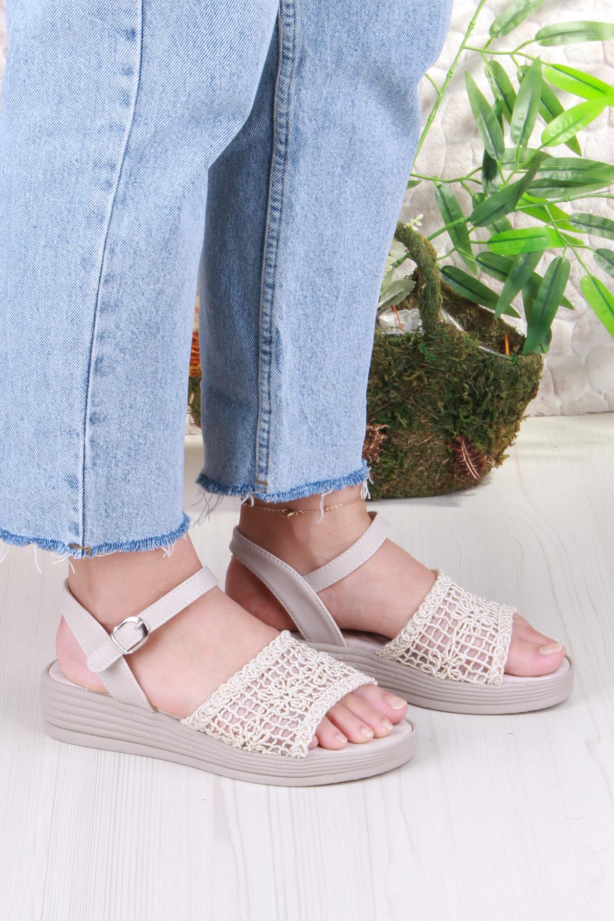 05-2001 Soft Rahat Toka Detaylı Dantel Örgülü Kadın Sandalet - Görsel 4