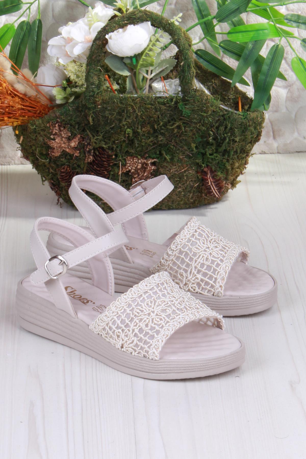 05-2001 Soft Rahat Toka Detaylı Dantel Örgülü Kadın Sandalet - Görsel 5