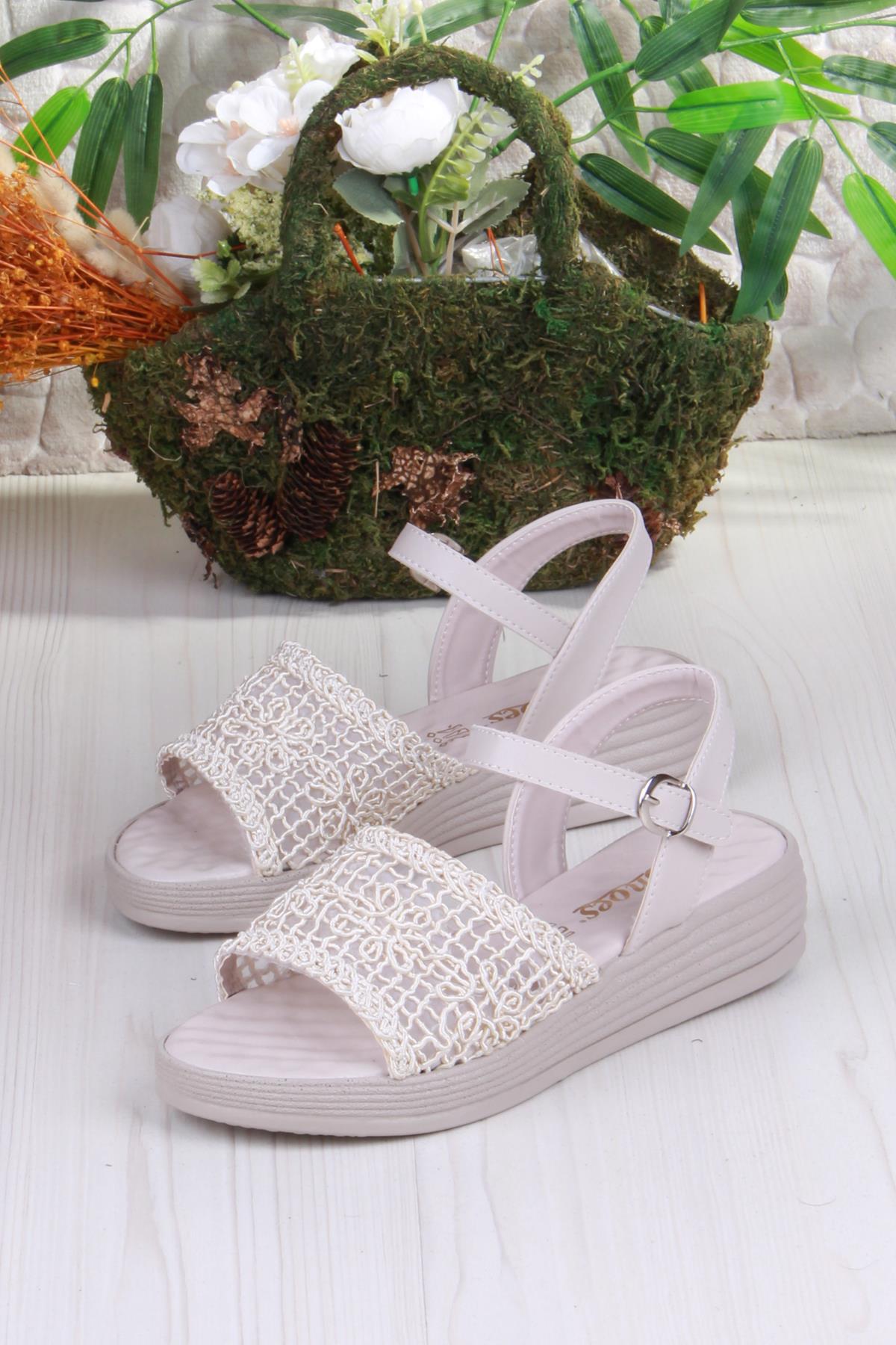 05-2001 Soft Rahat Toka Detaylı Dantel Örgülü Kadın Sandalet - Görsel 6