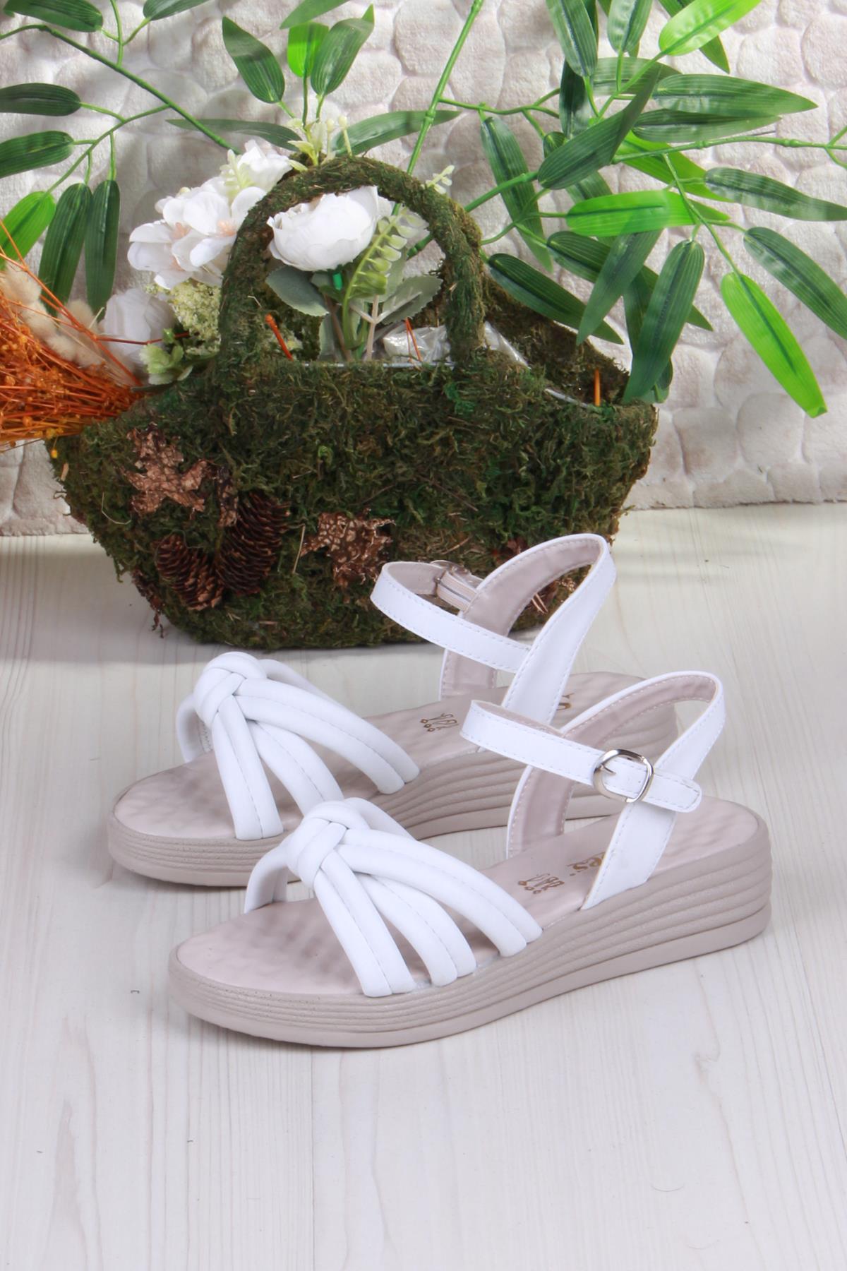 05-2077 Soft Rahat Toka Detaylı Büzgülü Bant Kadın Sandalet - Görsel 6