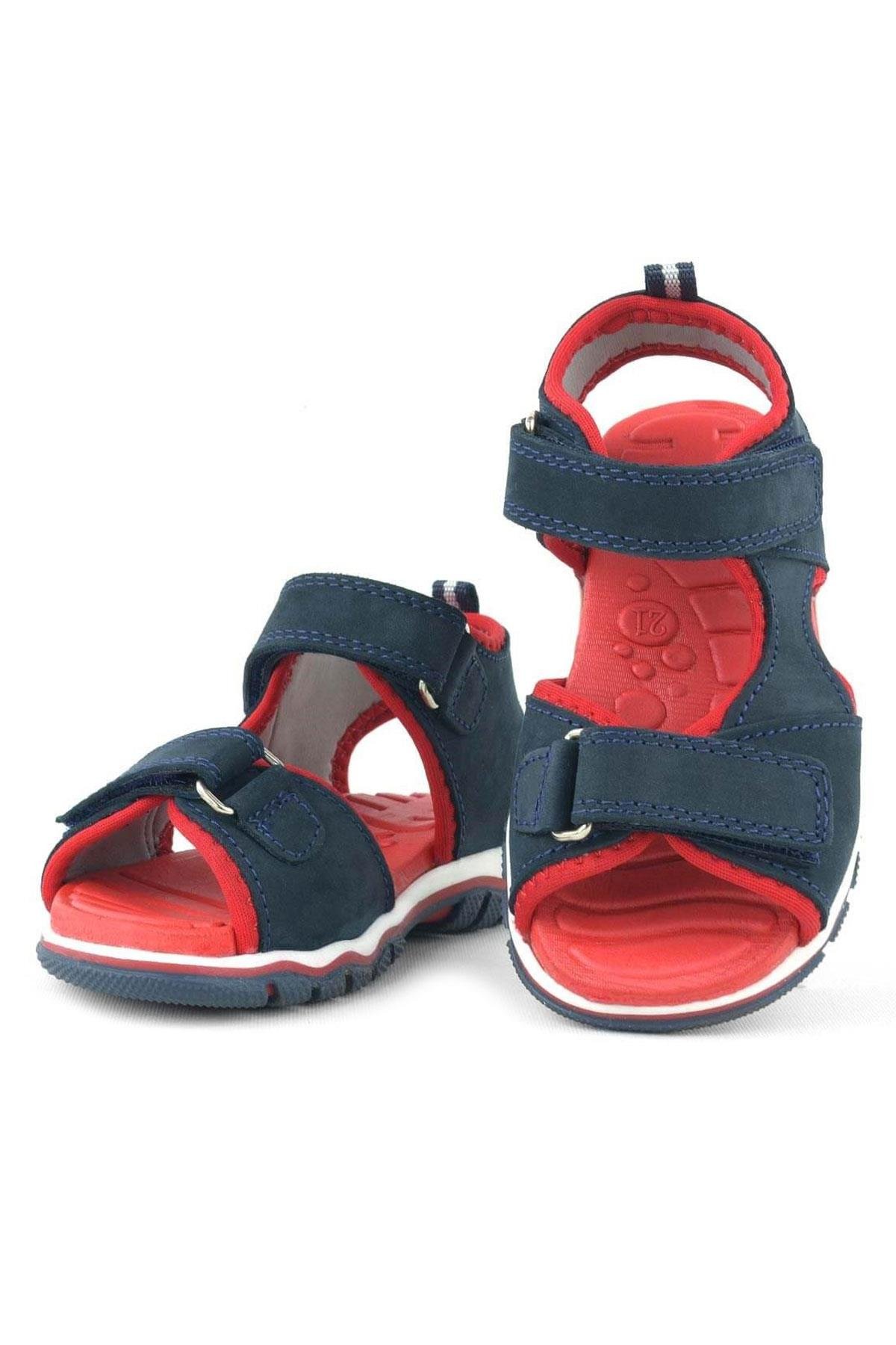 Hakiki Deri Lacivert Cırtlı Bebek Sandalet - Görsel 3