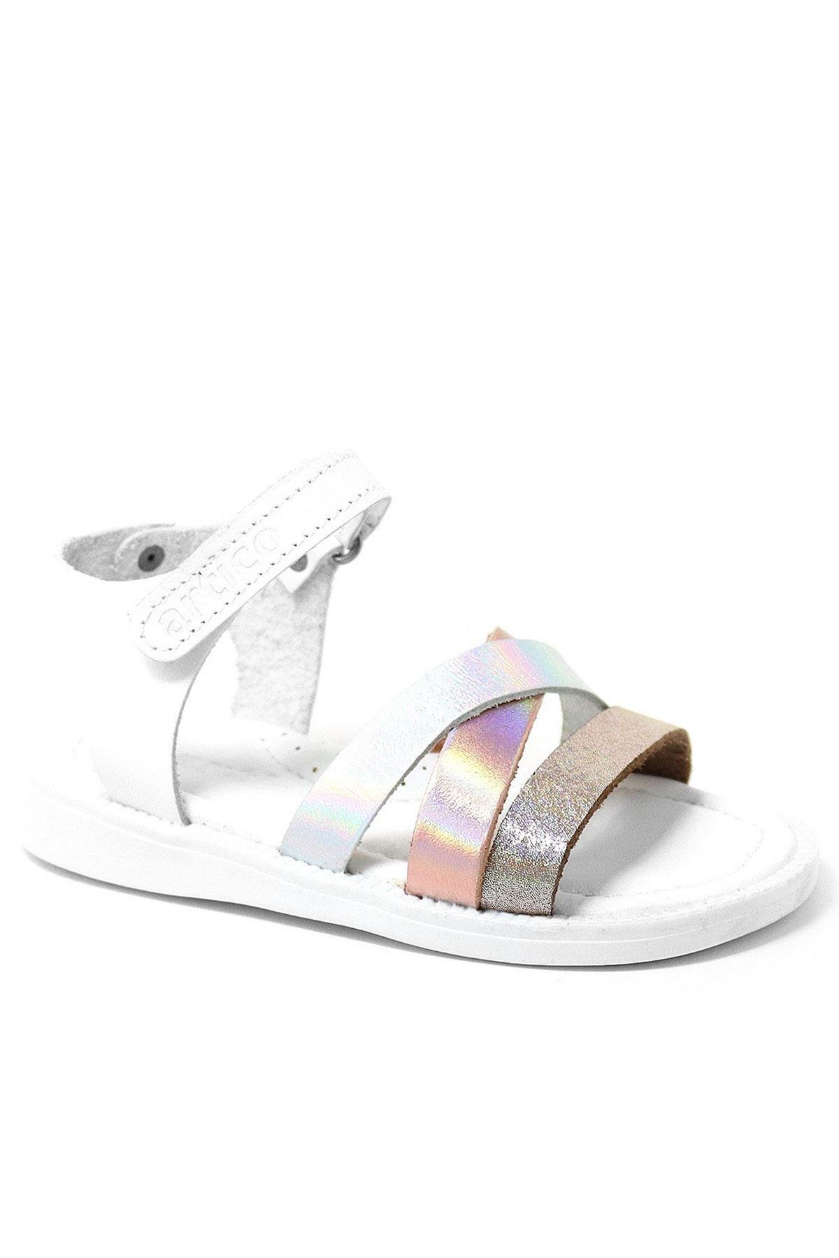 Artico Alexia Hakiki Deri Vaketa Pembe Beyaz Kız Çocuk Bebek Sandalet - Görsel 2