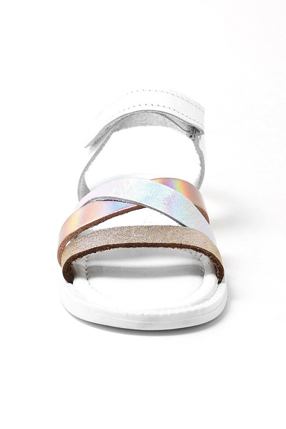 Artico Alexia Hakiki Deri Vaketa Pembe Beyaz Kız Çocuk Bebek Sandalet - Görsel 4