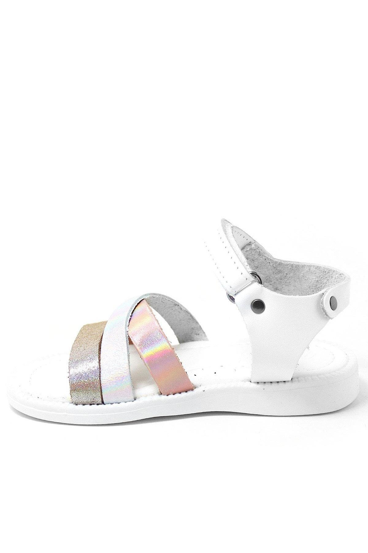 Artico Alexia Hakiki Deri Vaketa Pembe Beyaz Kız Çocuk Bebek Sandalet - Görsel 6