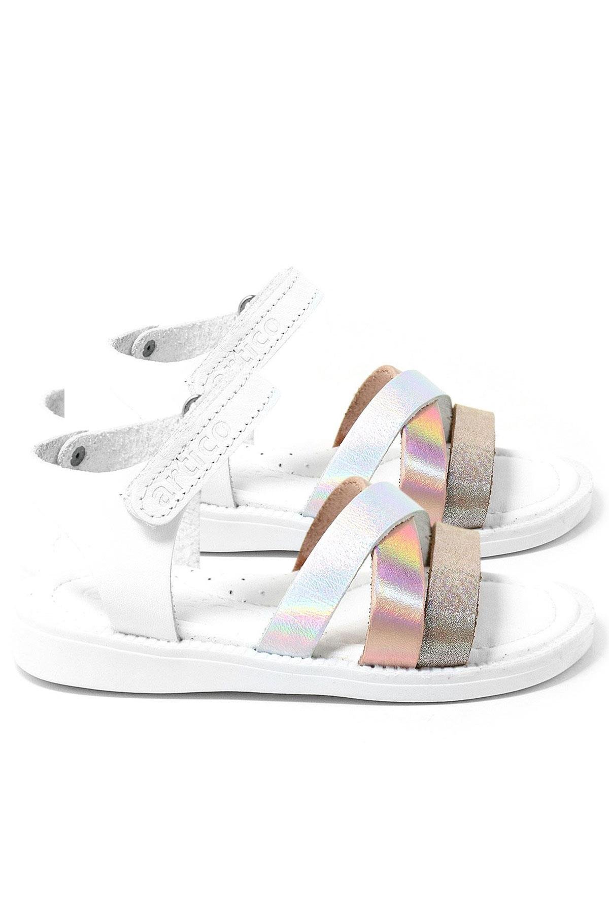 Artico Alexia Hakiki Deri Vaketa Pembe Beyaz Kız Çocuk Bebek Sandalet - Görsel 8