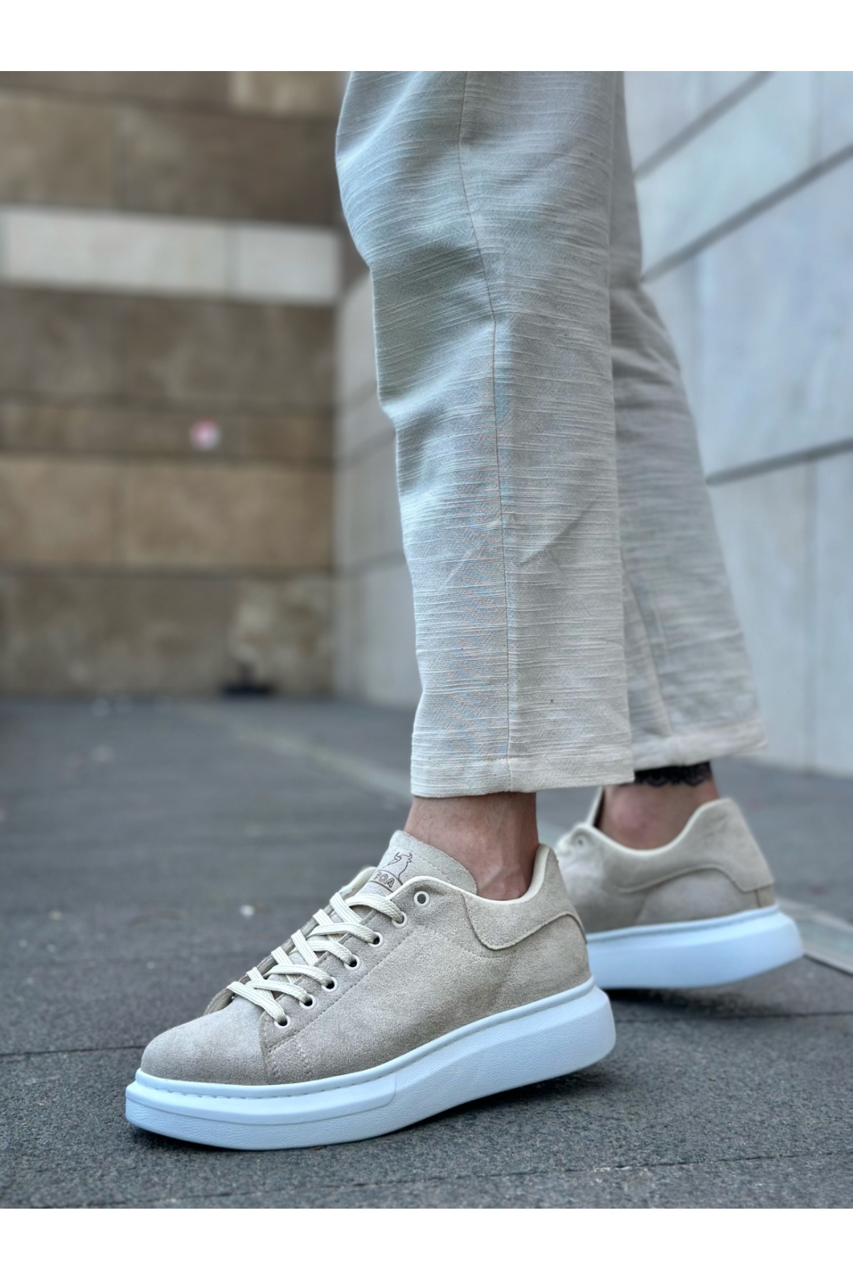 Bağcıklı Erkek Spor Ayakkabı KREM SÜET (BEYAZ TABAN) - Görsel 3