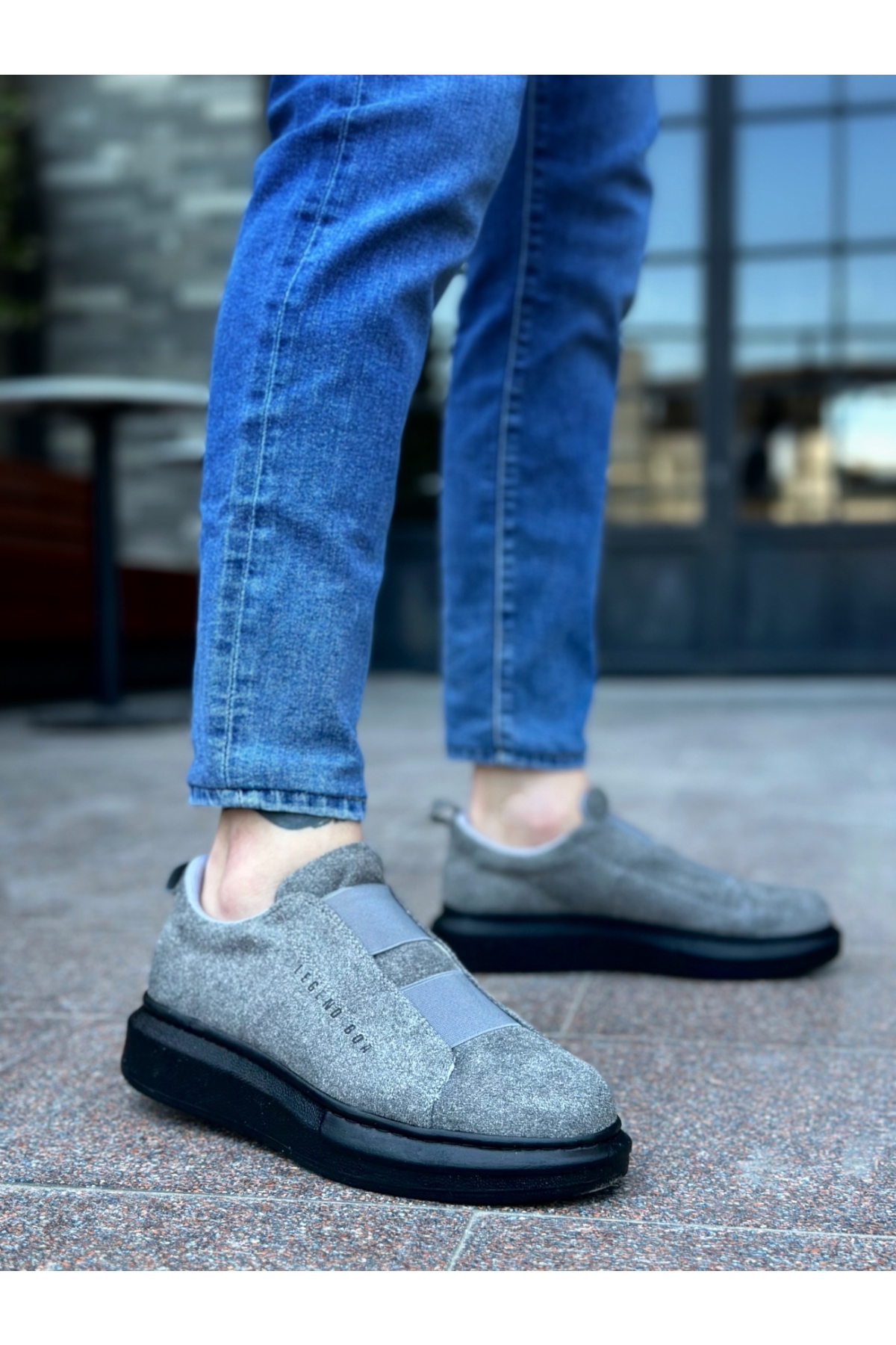 Bağcıksız Çift Bant Erkek Ayakkabı GRİ (SİYAH TABAN) - Görsel 4