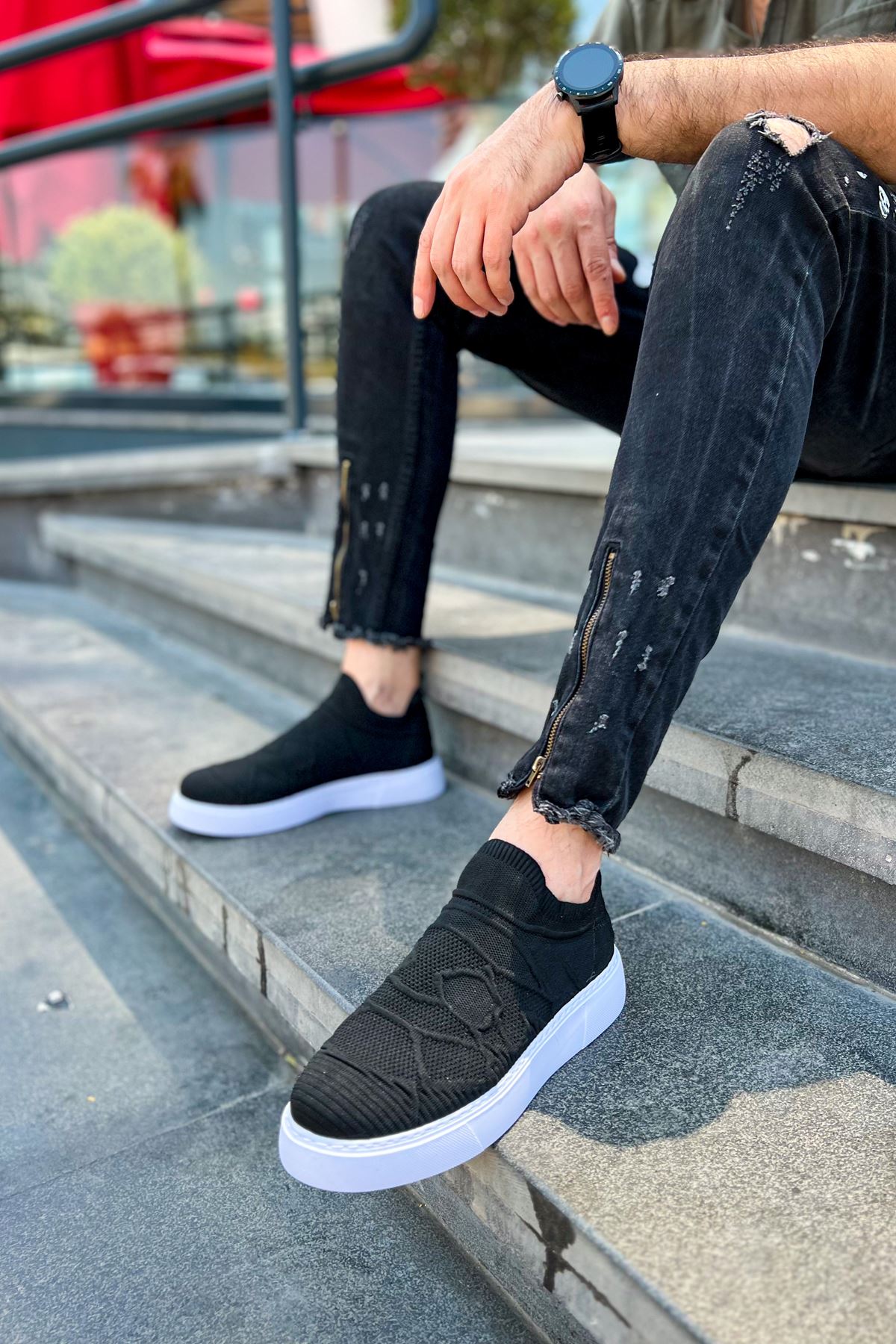 Triko Kumaş Erkek Spor Ayakkabı Siyah - Görsel 2