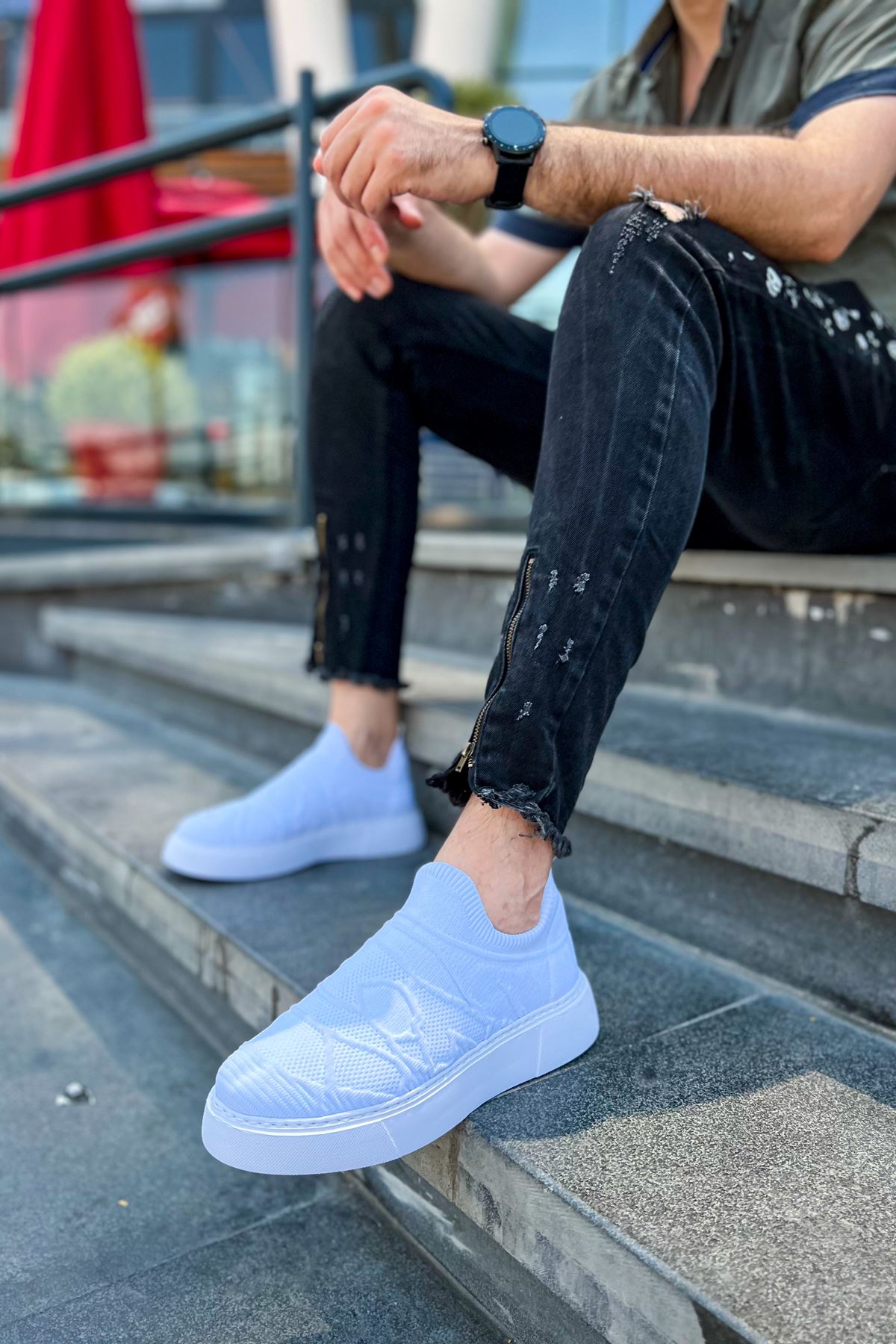 Triko Kumaş Erkek Spor Ayakkabı Beyaz - Görsel 2