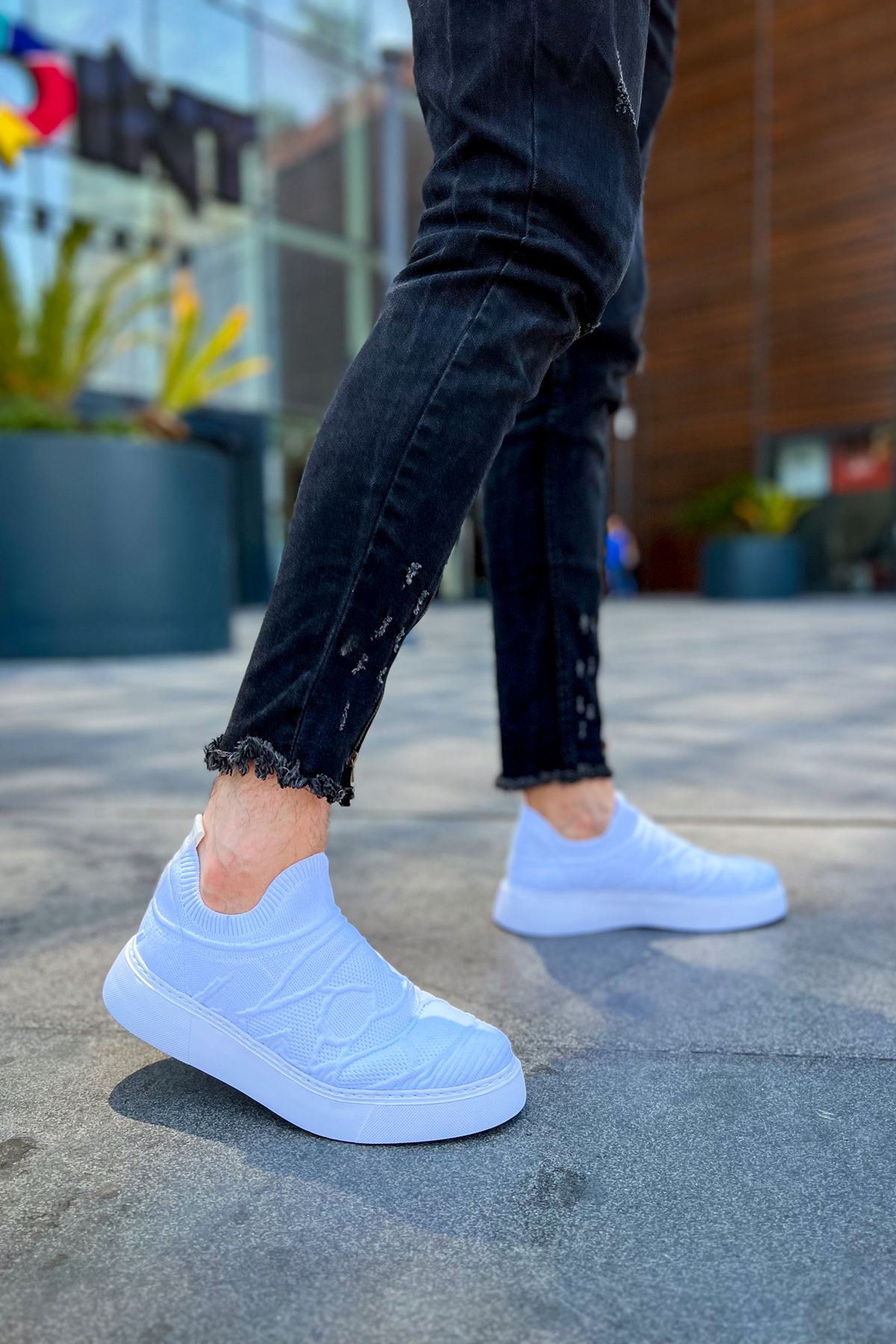 Triko Kumaş Erkek Spor Ayakkabı Beyaz - Görsel 3