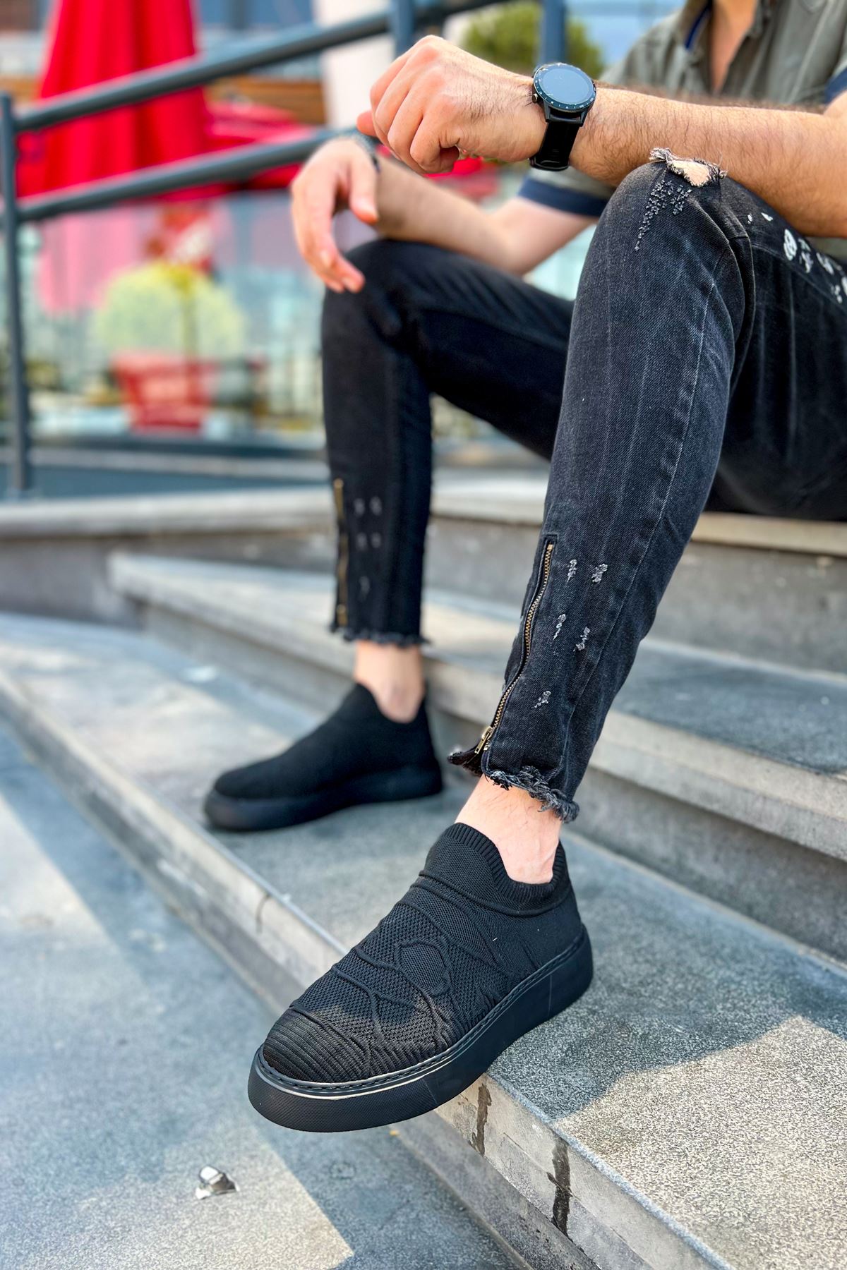 Triko Kumaş Erkek Spor Ayakkabı Siyah - Görsel 2