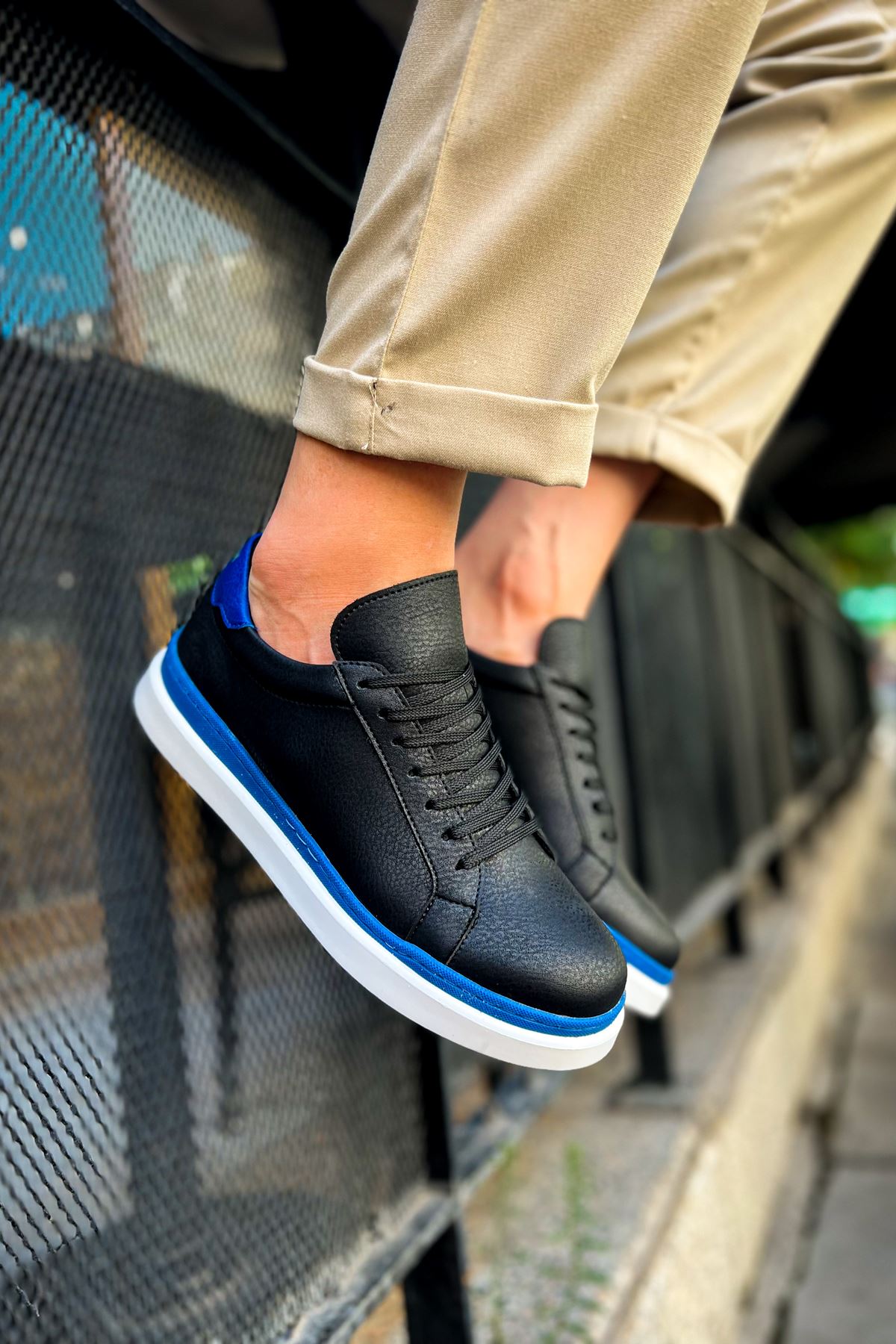 Bağcıklı Erkek Spor Ayakkabı Siyah Mavi - Görsel 2