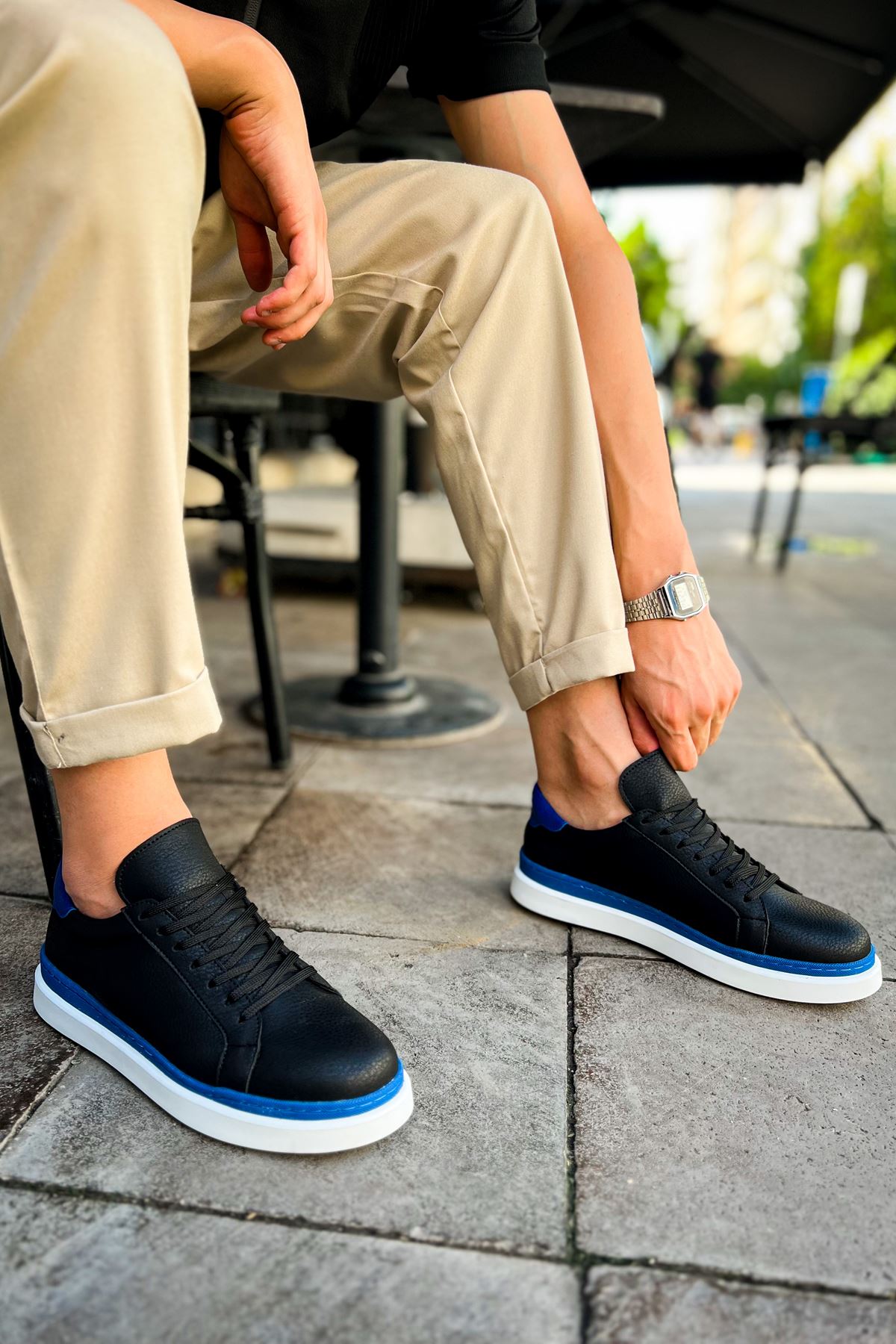 Bağcıklı Erkek Spor Ayakkabı Siyah Mavi - Görsel 4