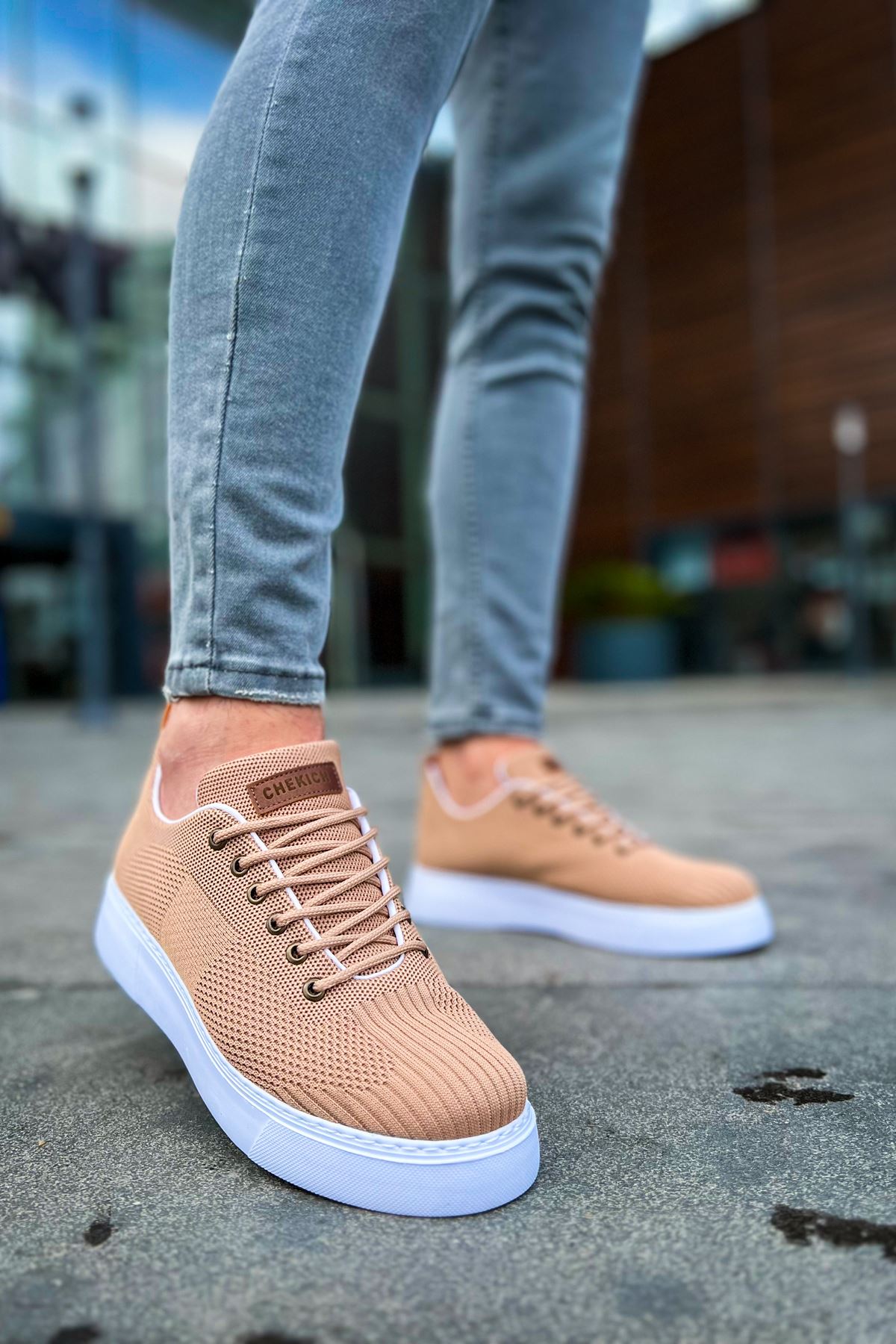 Bağcıklı Triko Kumaş Erkek Spor Ayakkabı Taba - Görsel 2