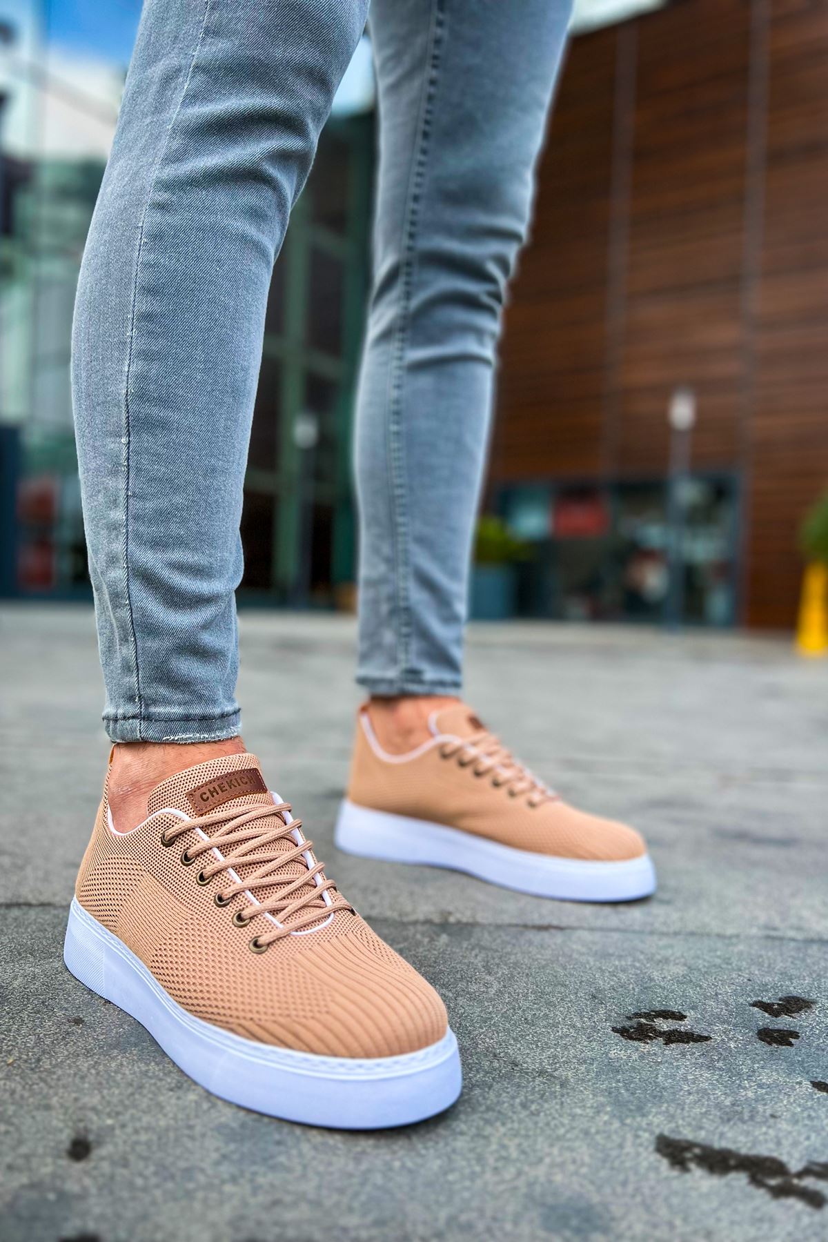 Bağcıklı Triko Kumaş Erkek Spor Ayakkabı Taba - Görsel 4