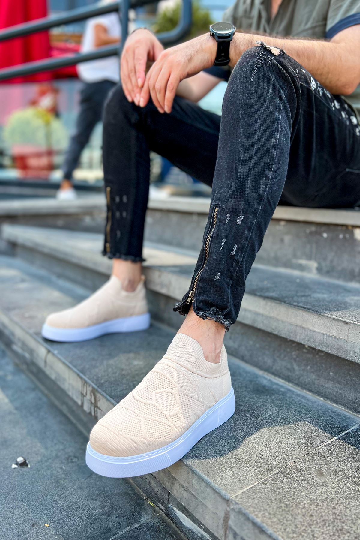 Triko Kumaş Erkek Spor Ayakkabı Bej - Görsel 2