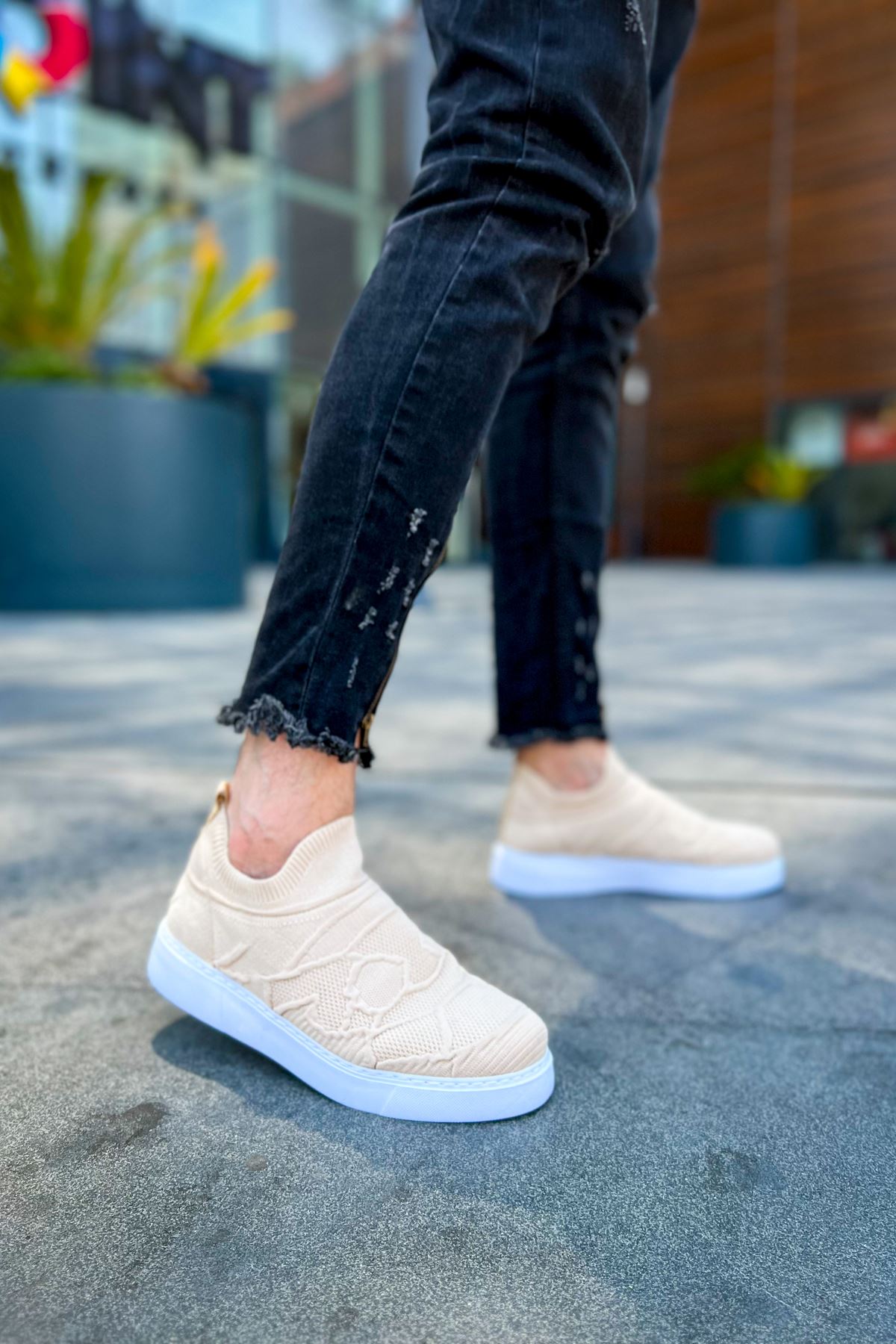 Triko Kumaş Erkek Spor Ayakkabı Bej - Görsel 3