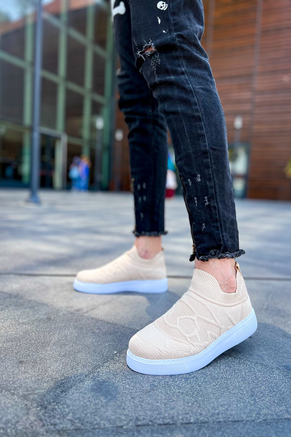 Triko Kumaş Erkek Spor Ayakkabı Bej - Görsel 4