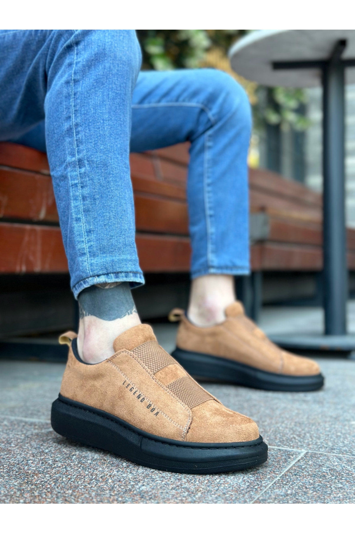 Bağcıksız Çift Bant Erkek Ayakkabı TABA (SİYAH TABAN) - Görsel 2