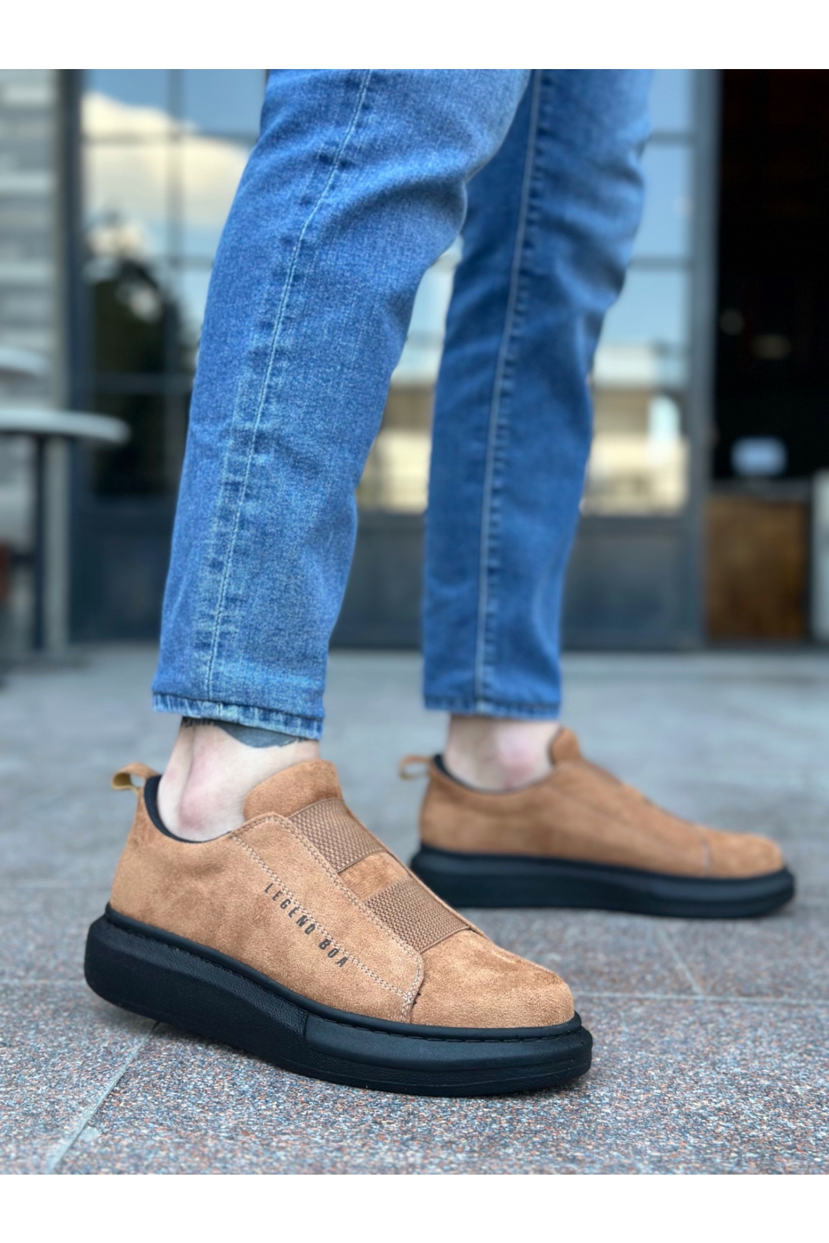 Bağcıksız Çift Bant Erkek Ayakkabı TABA (SİYAH TABAN) - Görsel 4