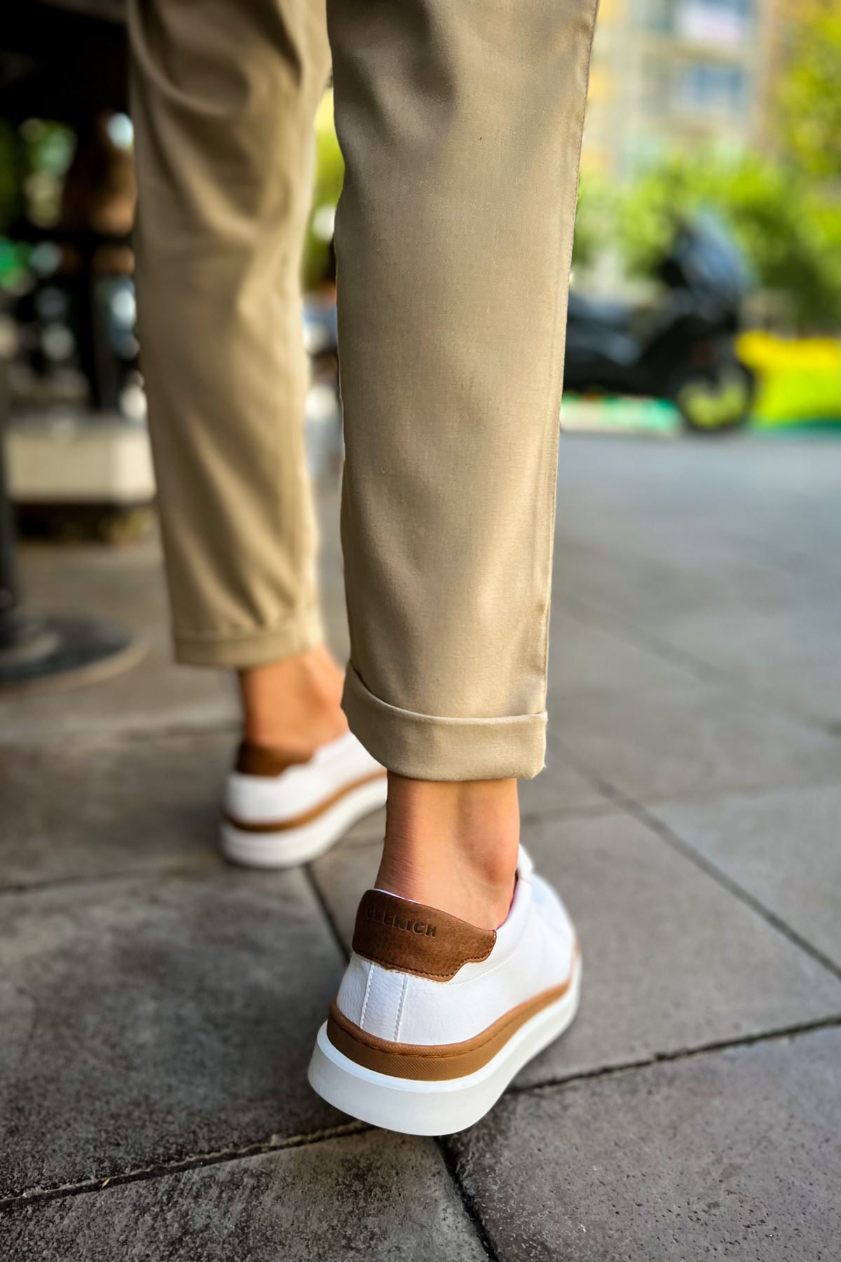 Bağcıklı Erkek Spor Ayakkabı Beyaz Taba - Görsel 6