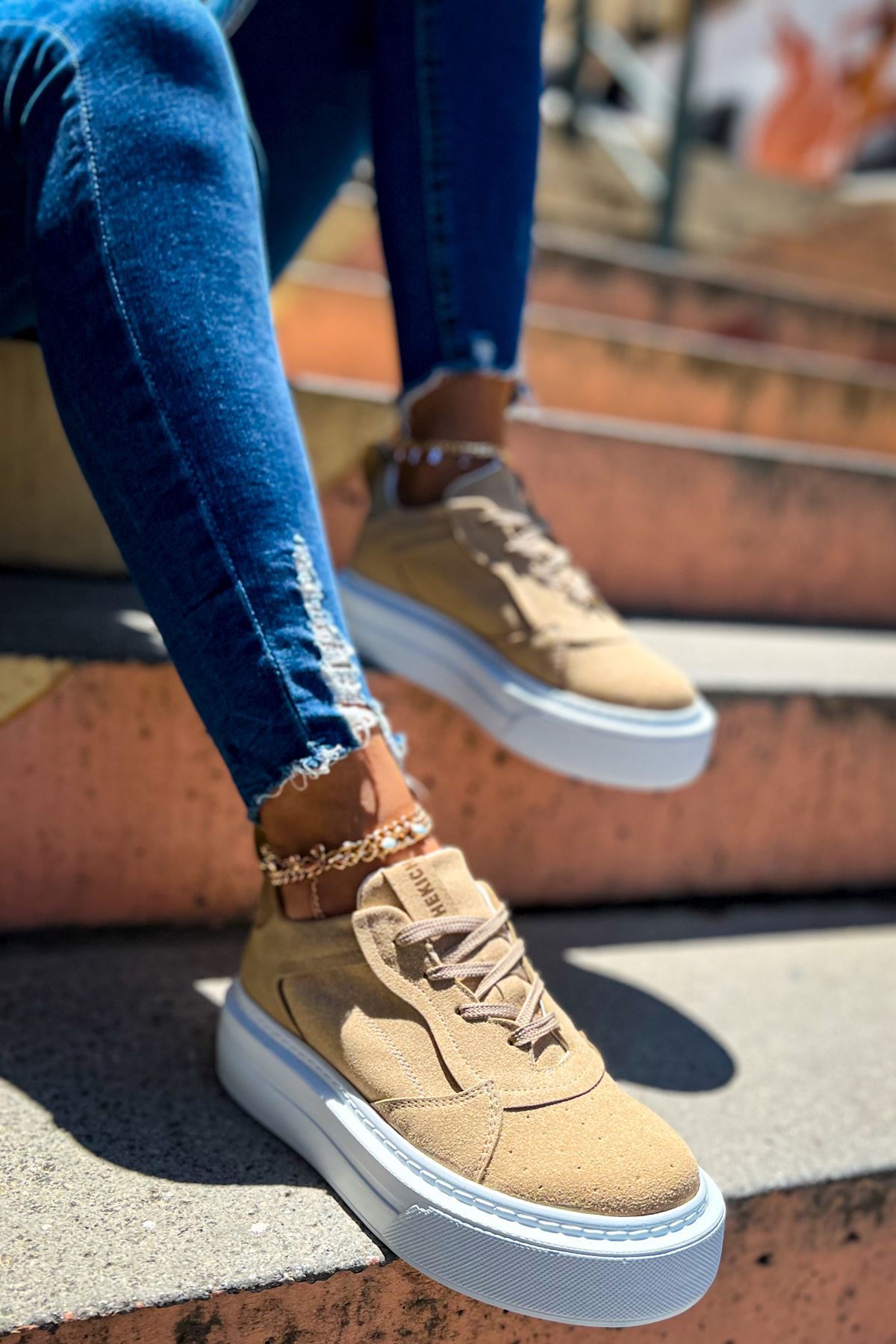 Bağcıklı Kadın Spor Ayakkabı Kum - Görsel 2