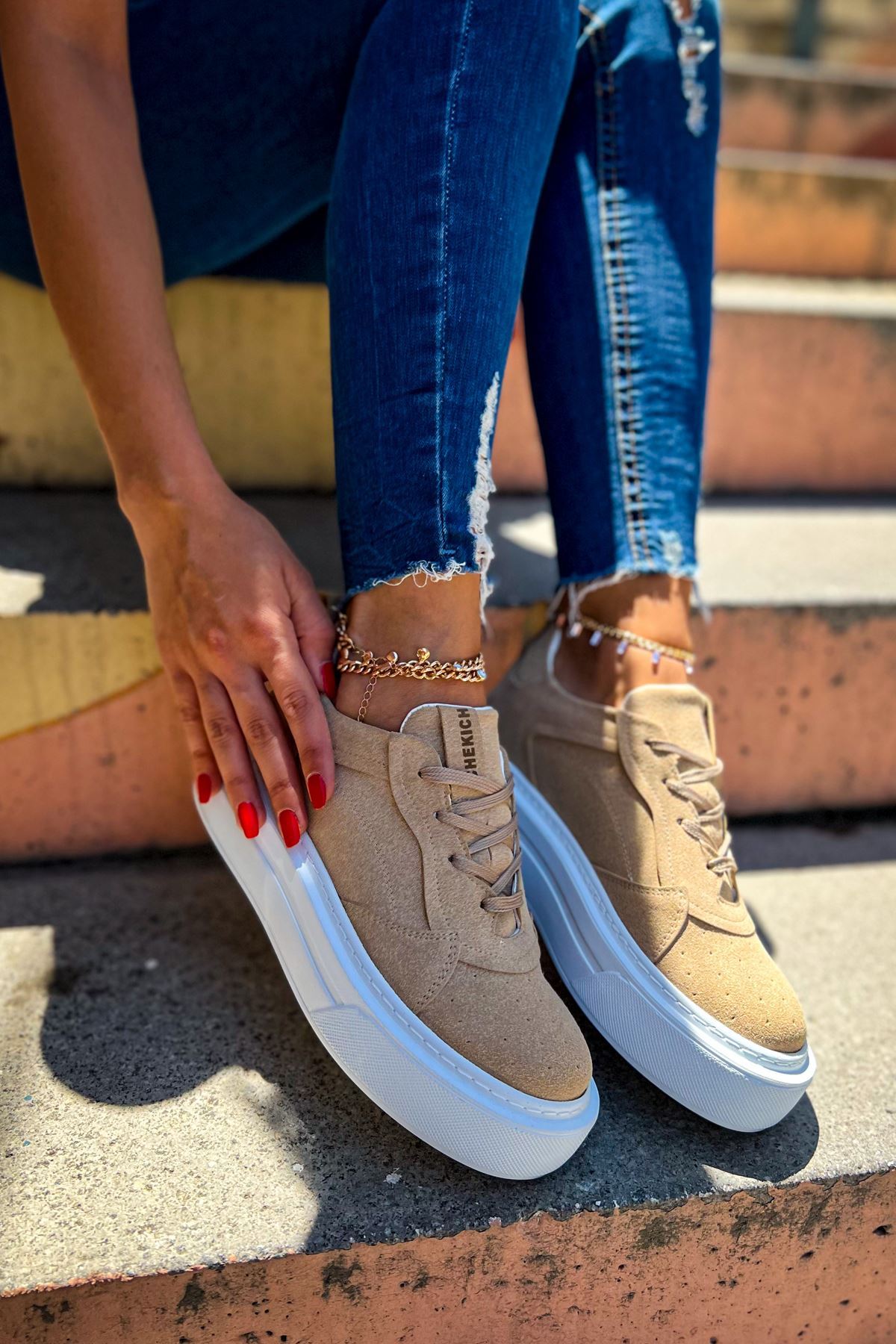 Bağcıklı Kadın Spor Ayakkabı Kum - Görsel 3