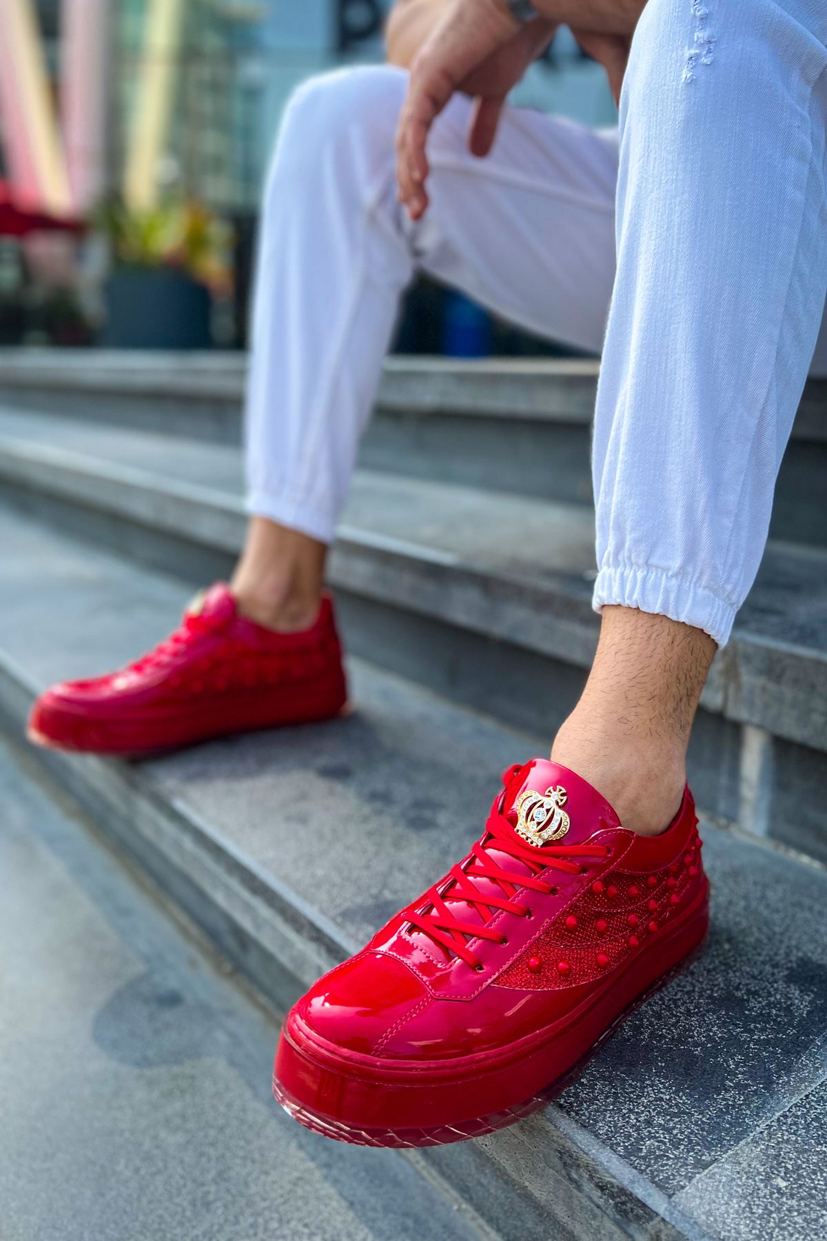 Bağcıklı Erkek Spor Ayakkabı Kırmızı - Görsel 2