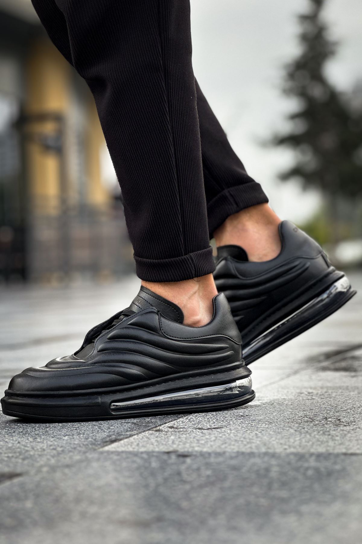 Bağcıklı Balon Taban Erkek Spor Ayakkabı Siyah - Görsel 3