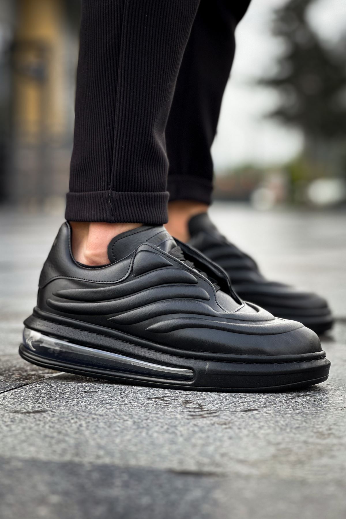 Bağcıklı Balon Taban Erkek Spor Ayakkabı Siyah - Görsel 4