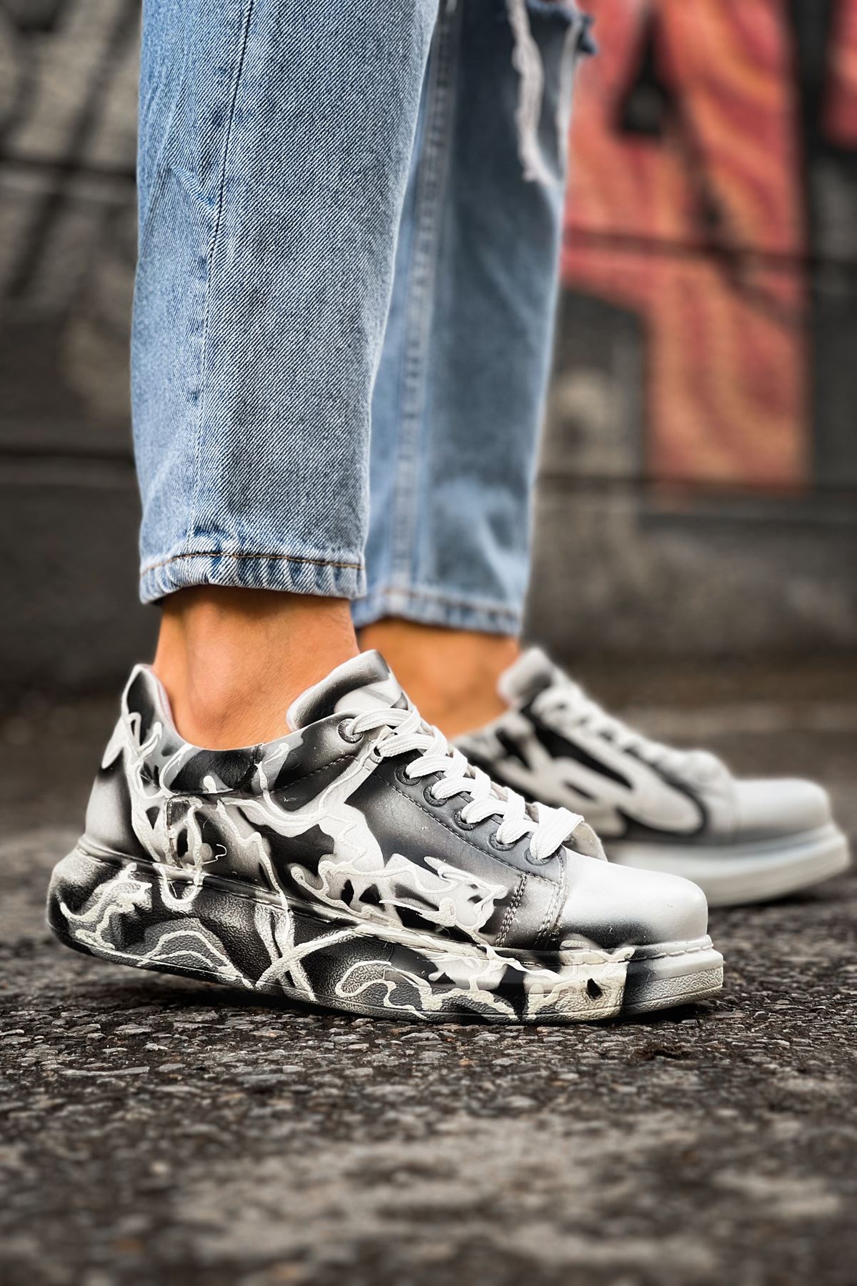 Bağcıklı Baskılı Erkek Spor Ayakkabı Siyah Kırmızı - Görsel 2