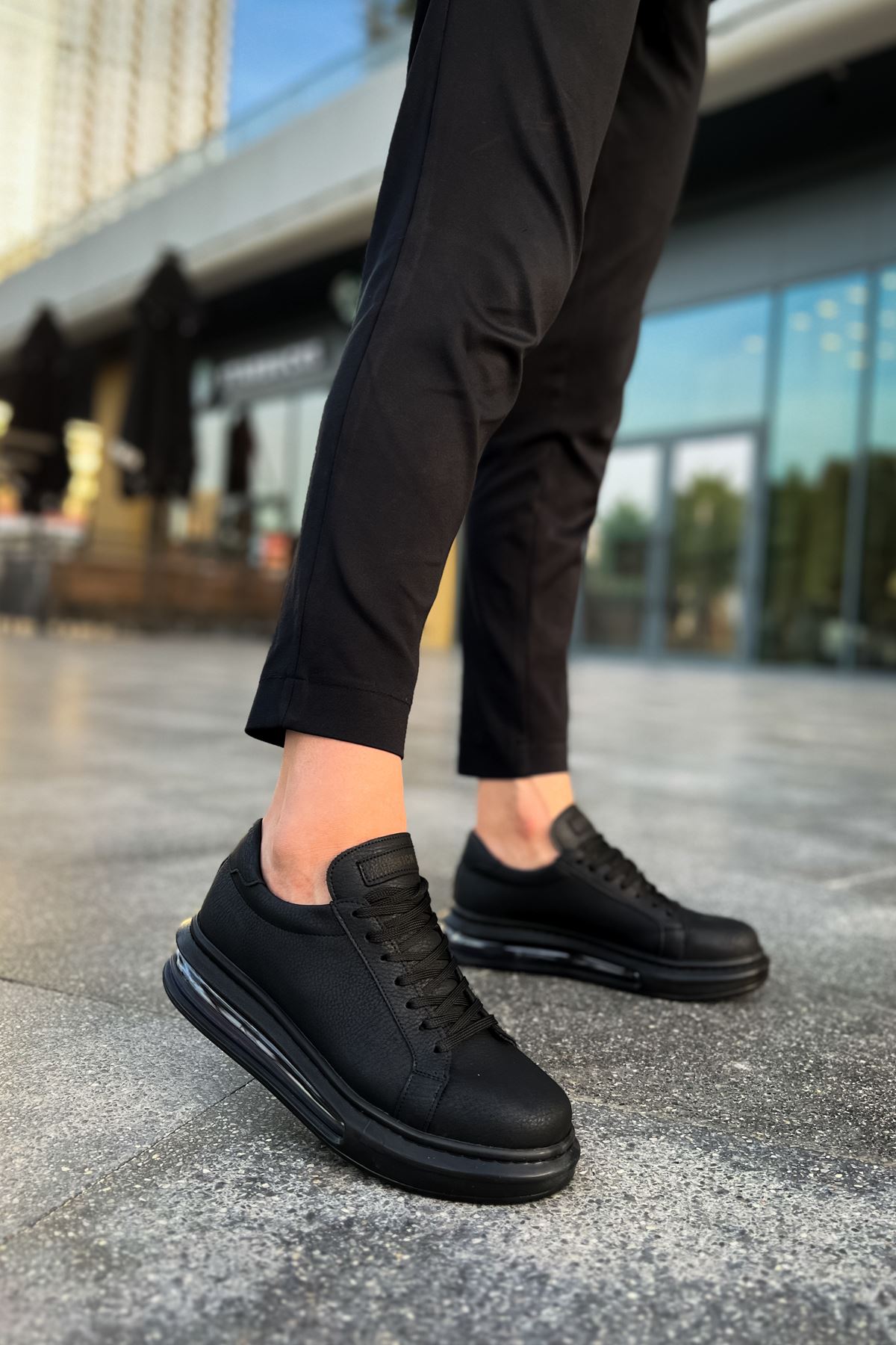 Pabucmarketi Pabucmarketi Bağcıklı Balon Taban Erkek Spor Ayakkabı Siyah Sneaker | Flo Siyah - 2. görsel