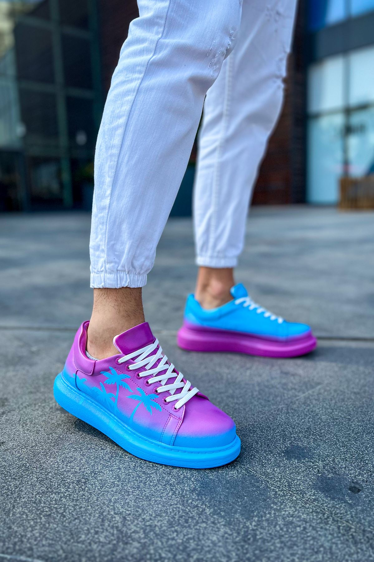 Bağcıklı Baskılı Erkek Spor Ayakkabı Beyaz Multi - Görsel 2