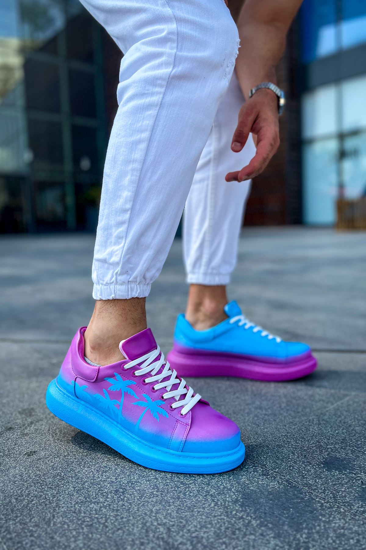 Bağcıklı Baskılı Erkek Spor Ayakkabı Beyaz Multi - Görsel 4