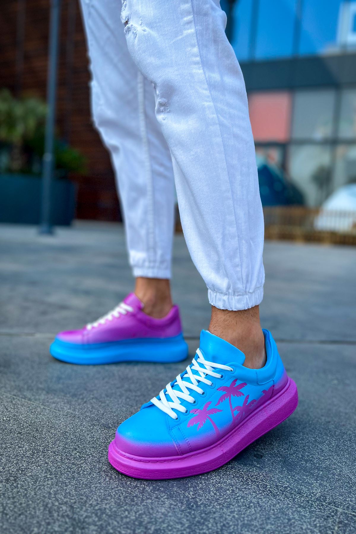 Bağcıklı Baskılı Erkek Spor Ayakkabı Beyaz Multi - Görsel 5