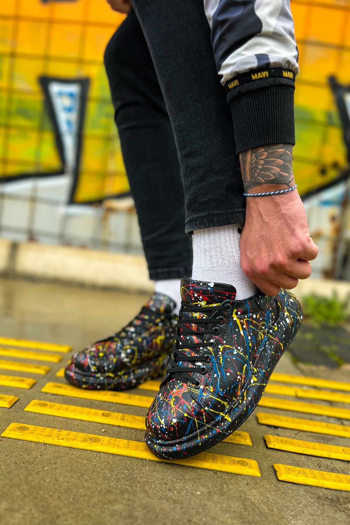 Bağcıklı Baskılı Erkek Spor Ayakkabı Siyah Baskılı Splush - Görsel 2